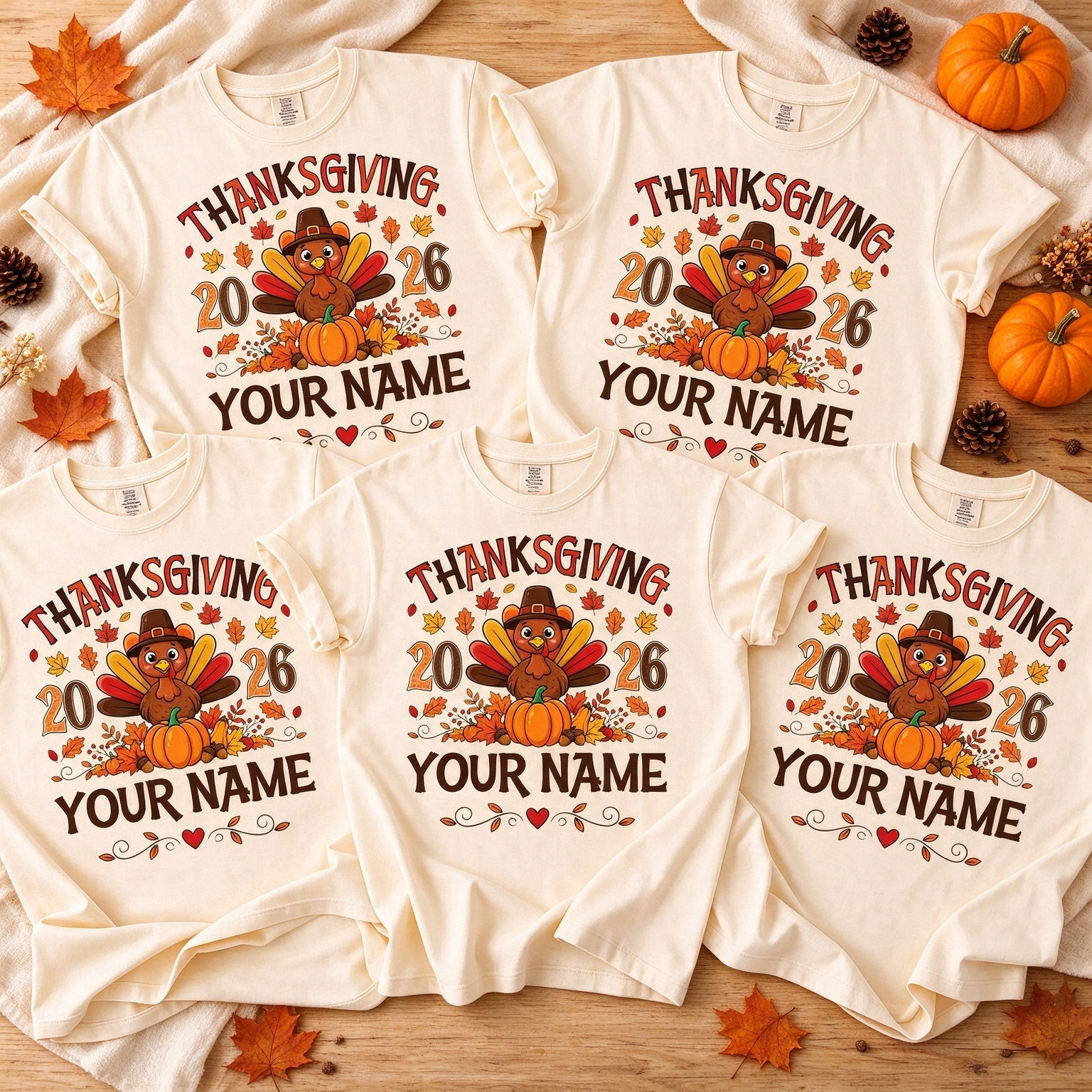 Custom 2026 Thanksgiving Turkey Personalized Name T-Shirt