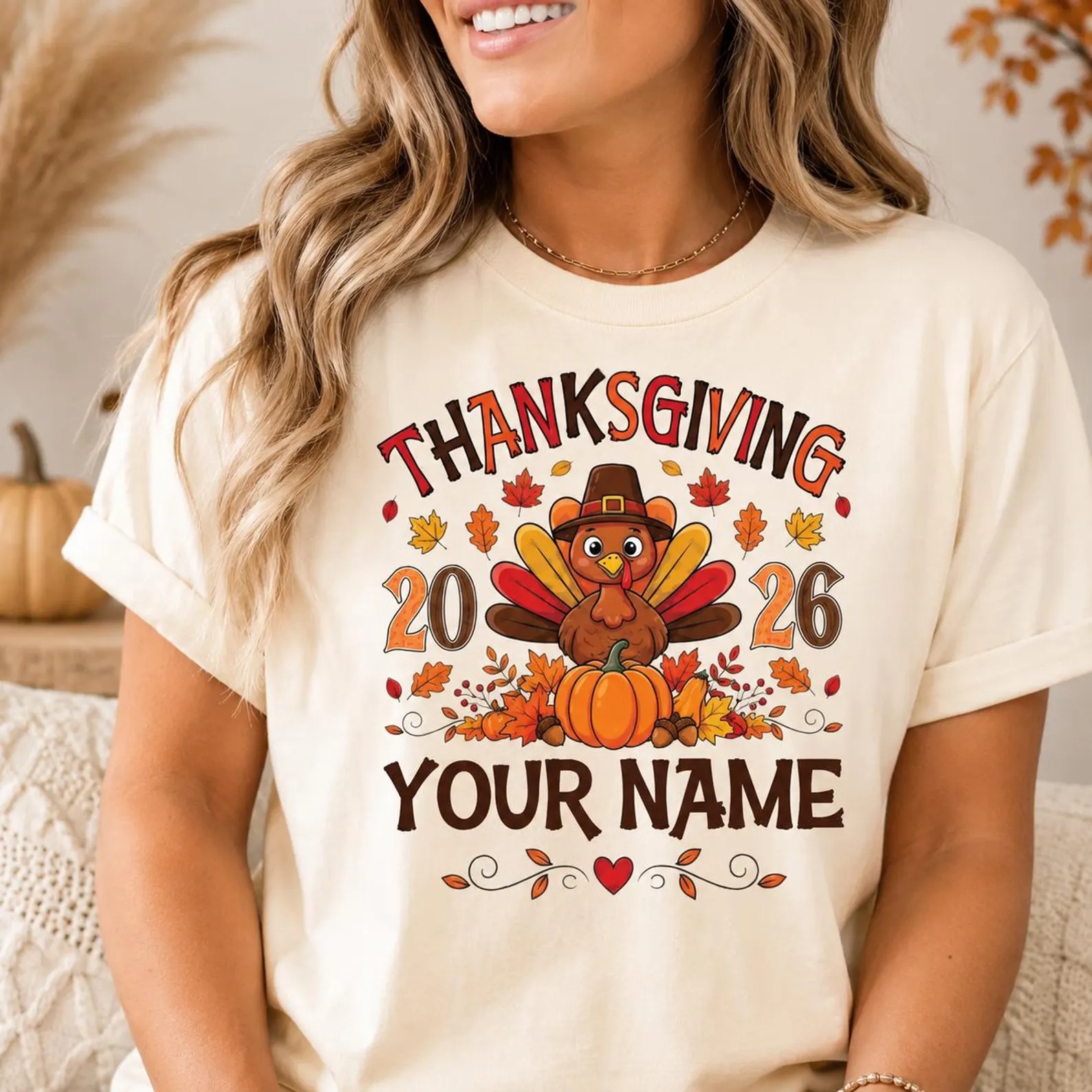 Custom 2026 Thanksgiving Turkey Personalized Name T-Shirt