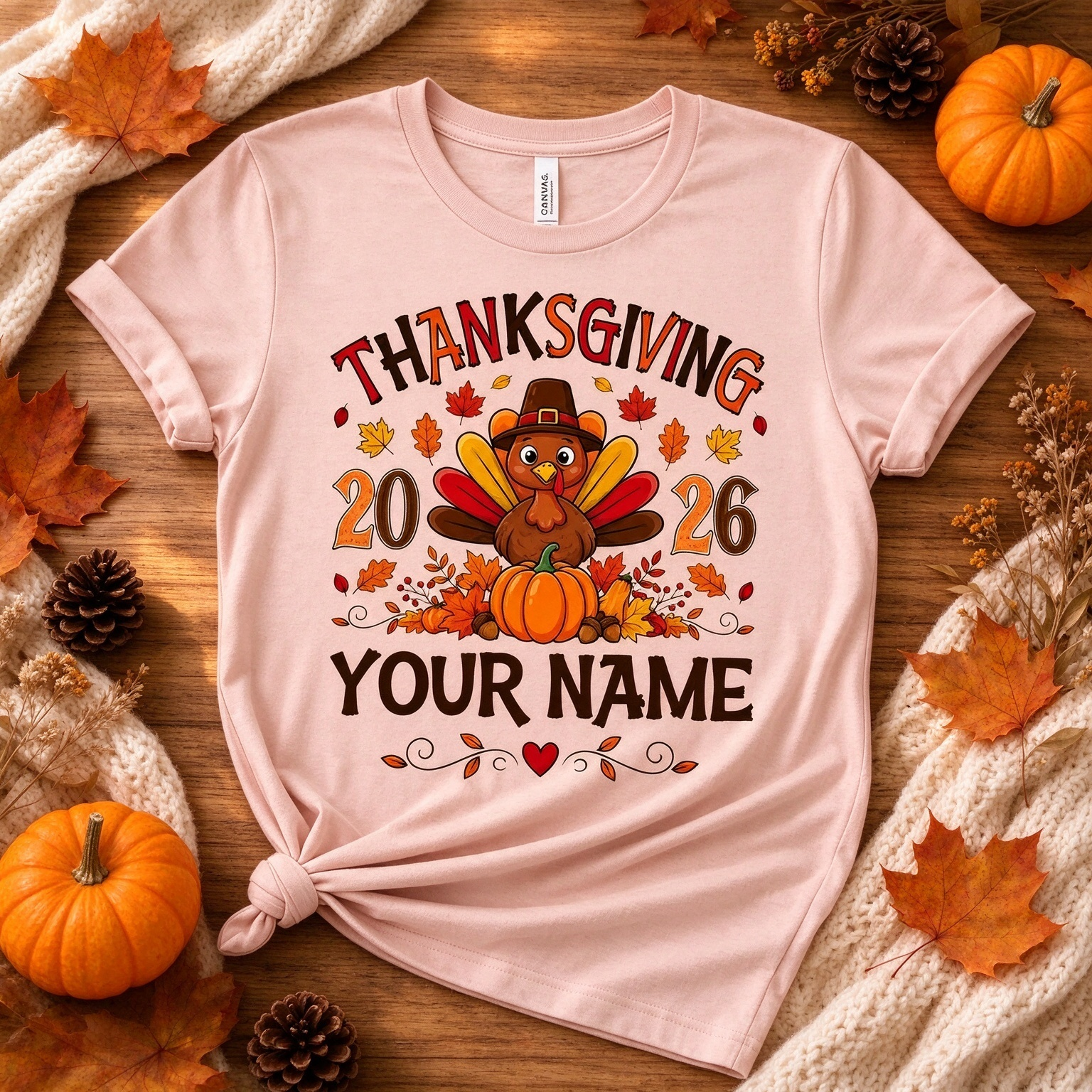 Custom 2026 Thanksgiving Turkey Personalized Name T-Shirt