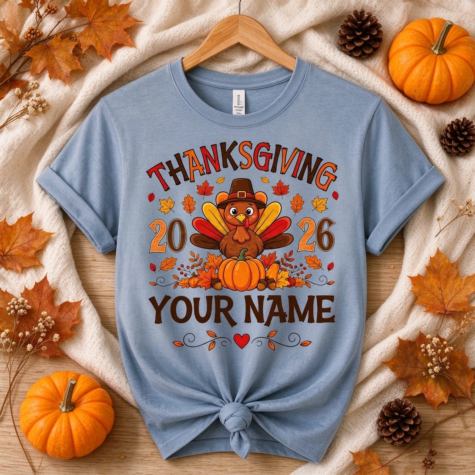 Custom 2026 Thanksgiving Turkey Personalized Name T-Shirt