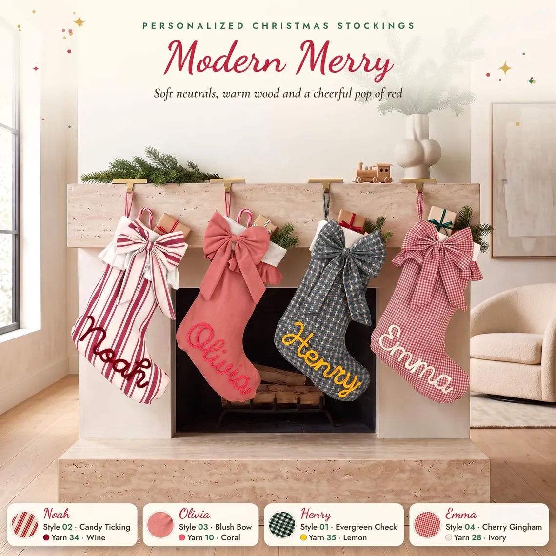 Custom Bow Personalized Name Christmas Stockings