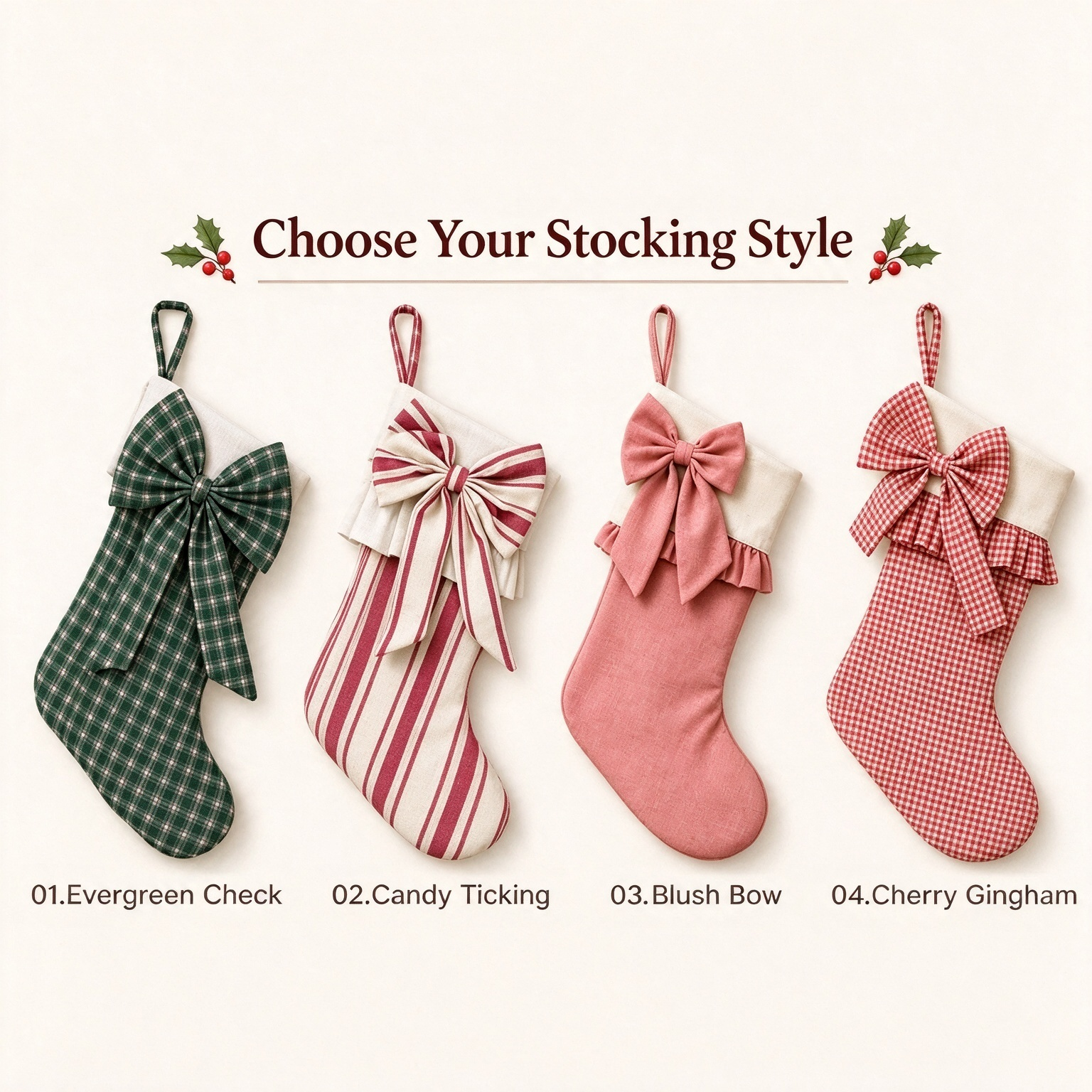 Custom Bow Personalized Name Christmas Stockings