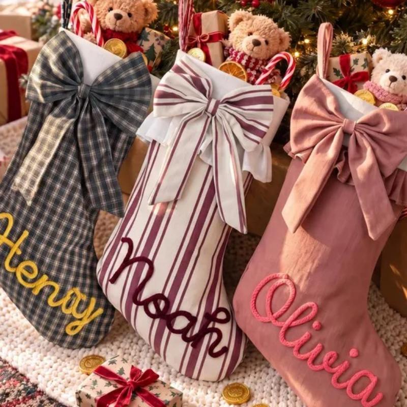 Custom Bow Personalized Name Christmas Stockings