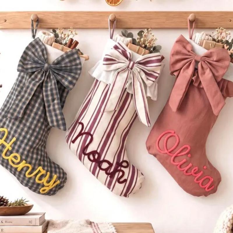 Custom Bow Personalized Name Christmas Stockings
