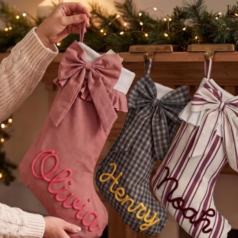 Custom Bow Personalized Name Christmas Stockings