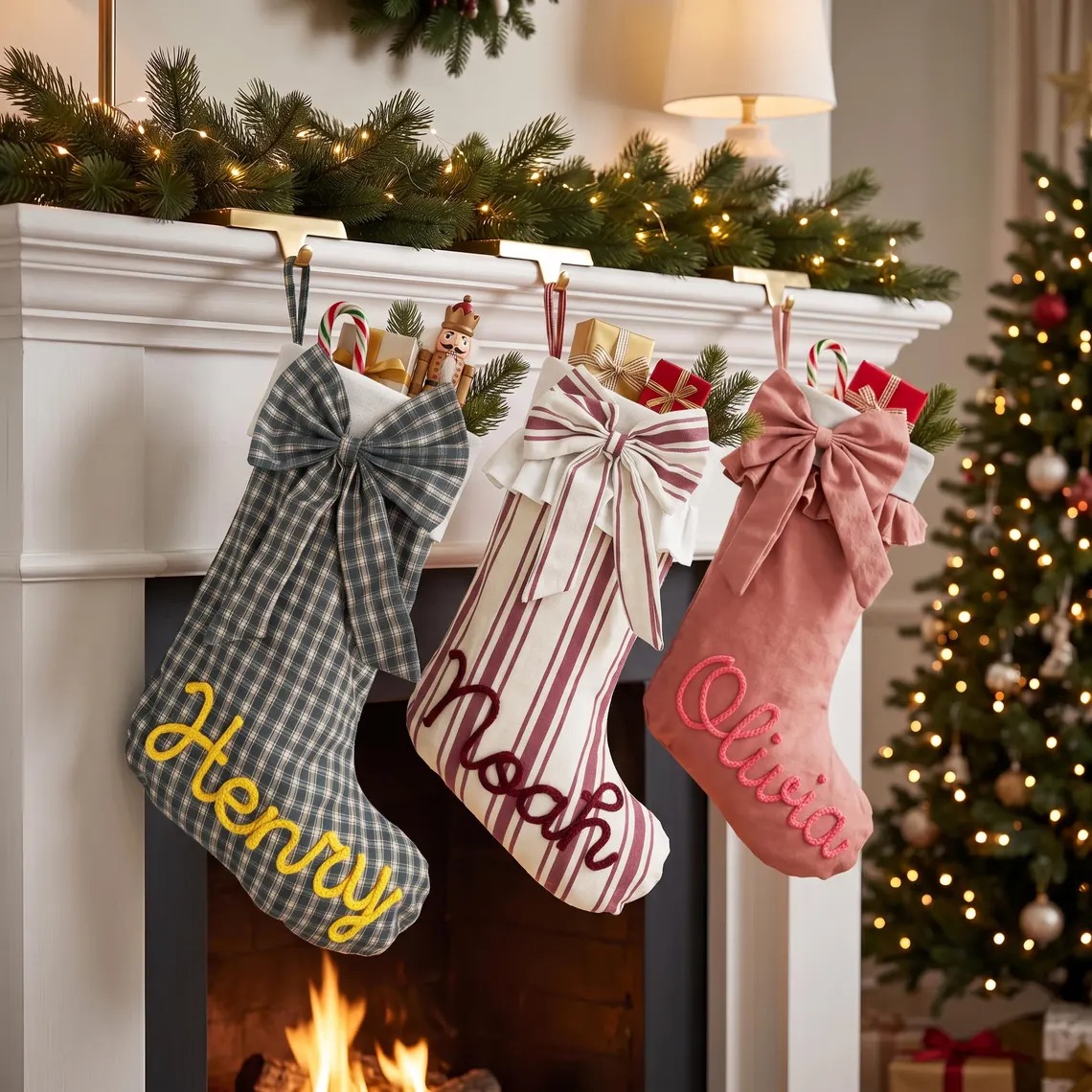 Custom Bow Personalized Name Christmas Stockings