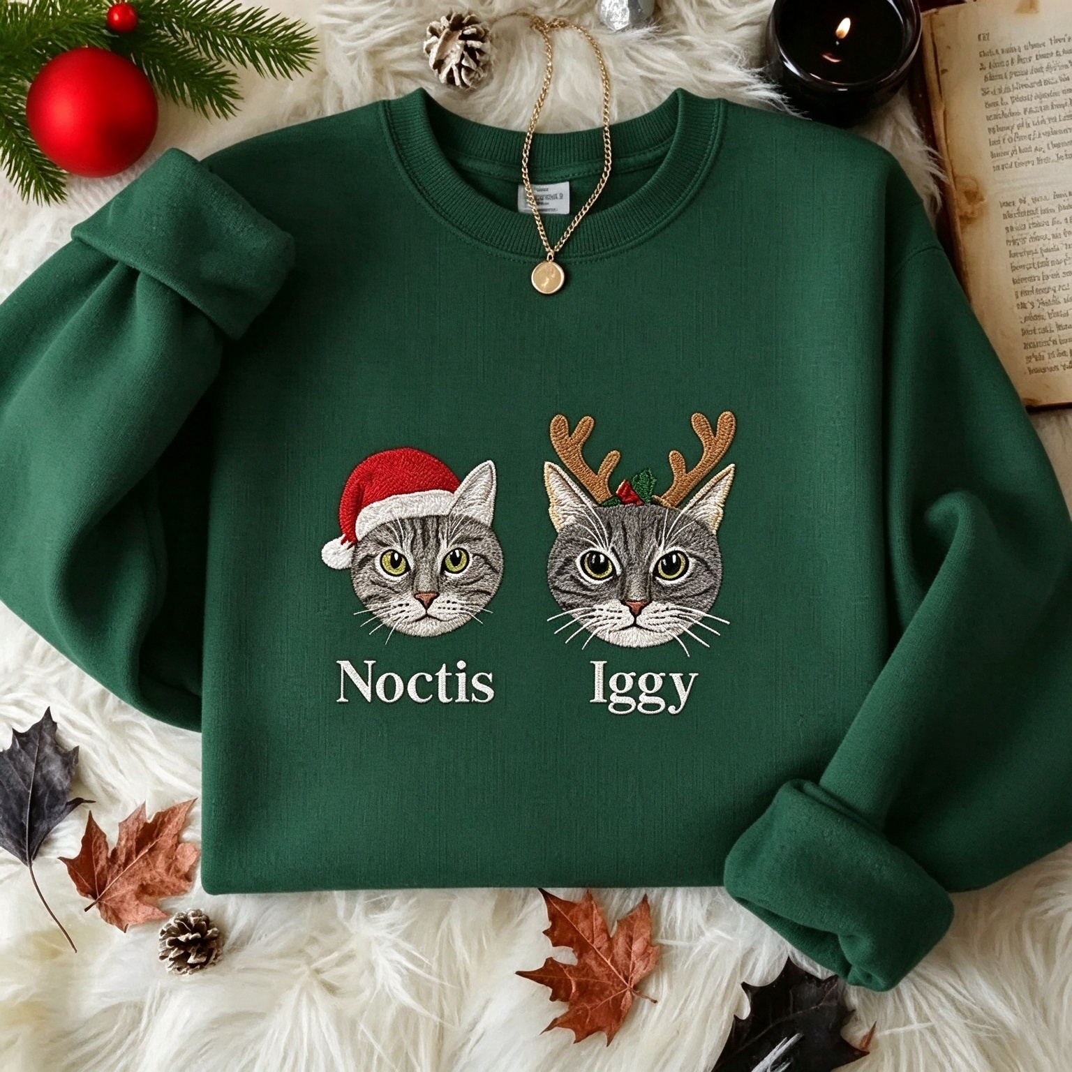 Custom Christmas Pet Portrait Embroidered Sweatshirt