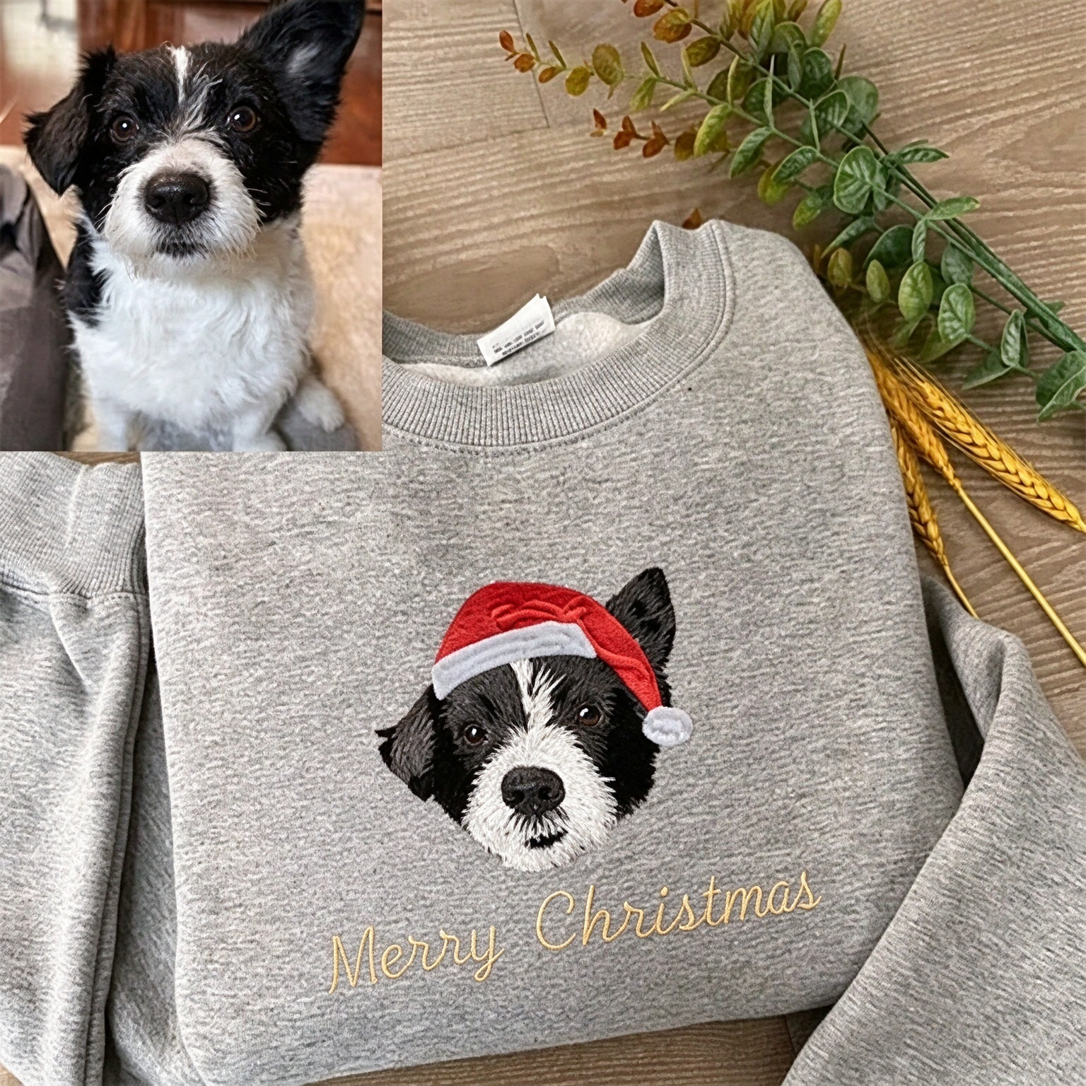 Custom Christmas Pet Portrait Embroidered Sweatshirt
