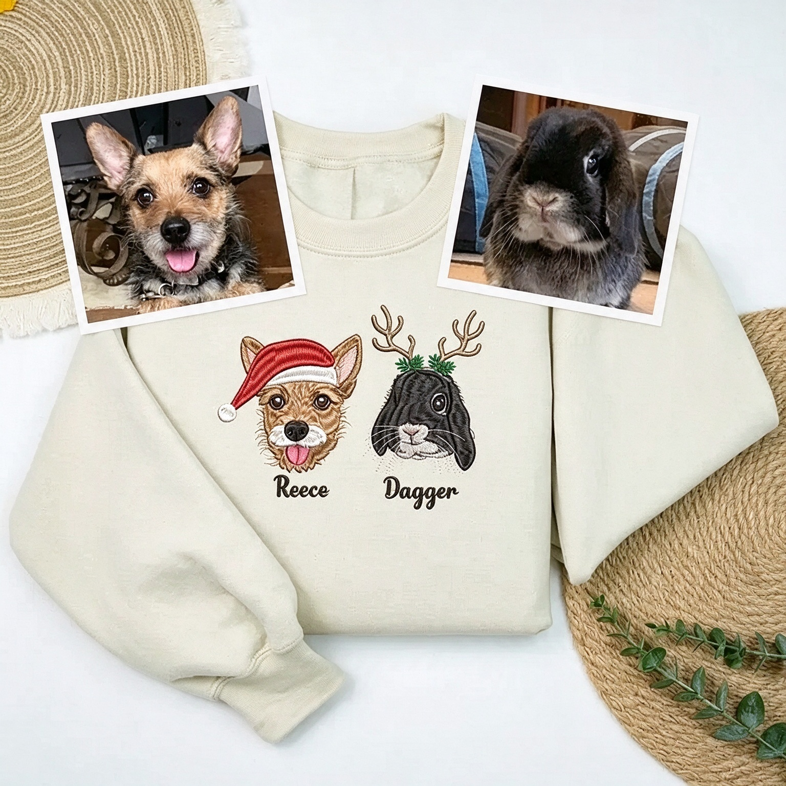 Custom Christmas Pet Portrait Embroidered Sweatshirt