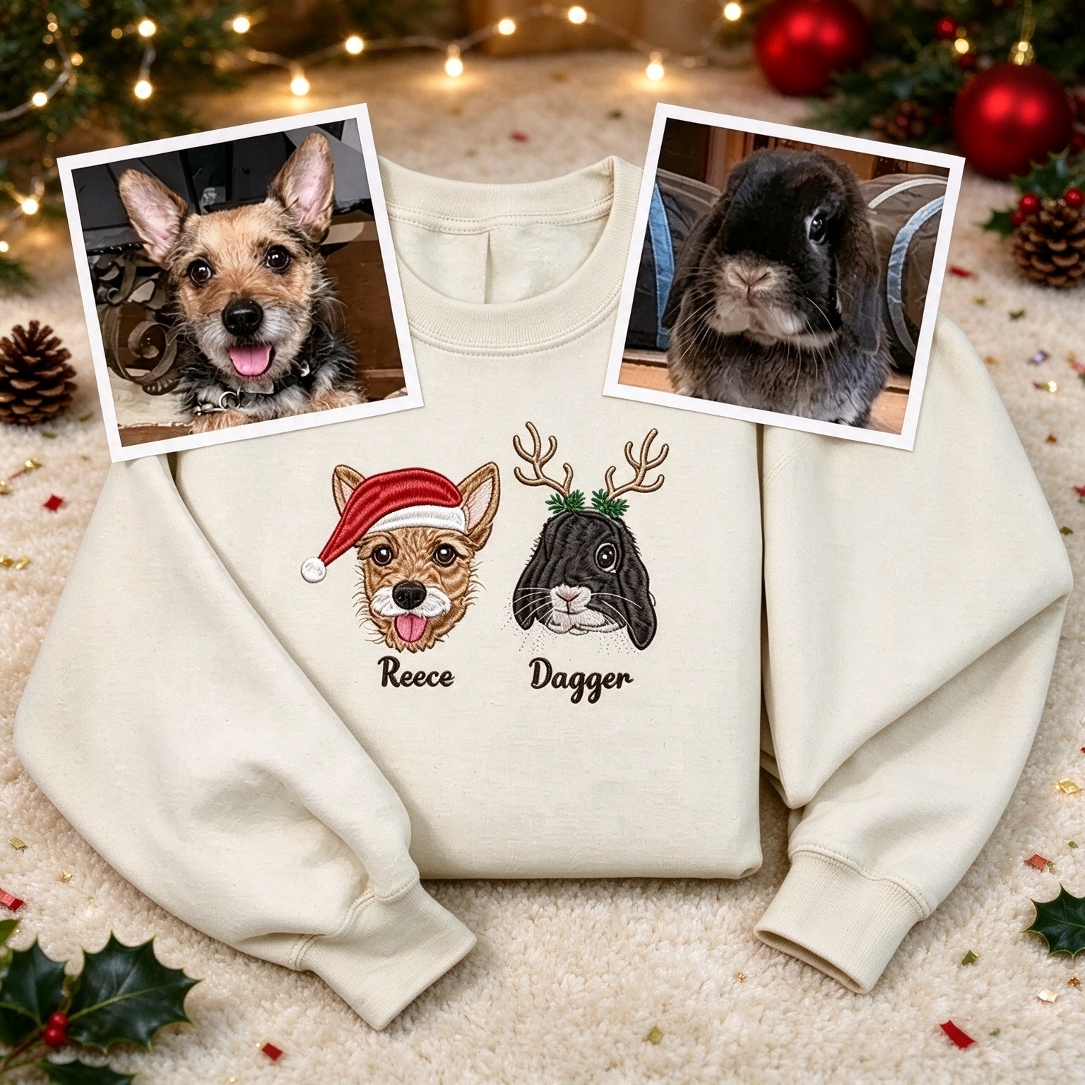 Custom Christmas Pet Portrait Embroidered Sweatshirt