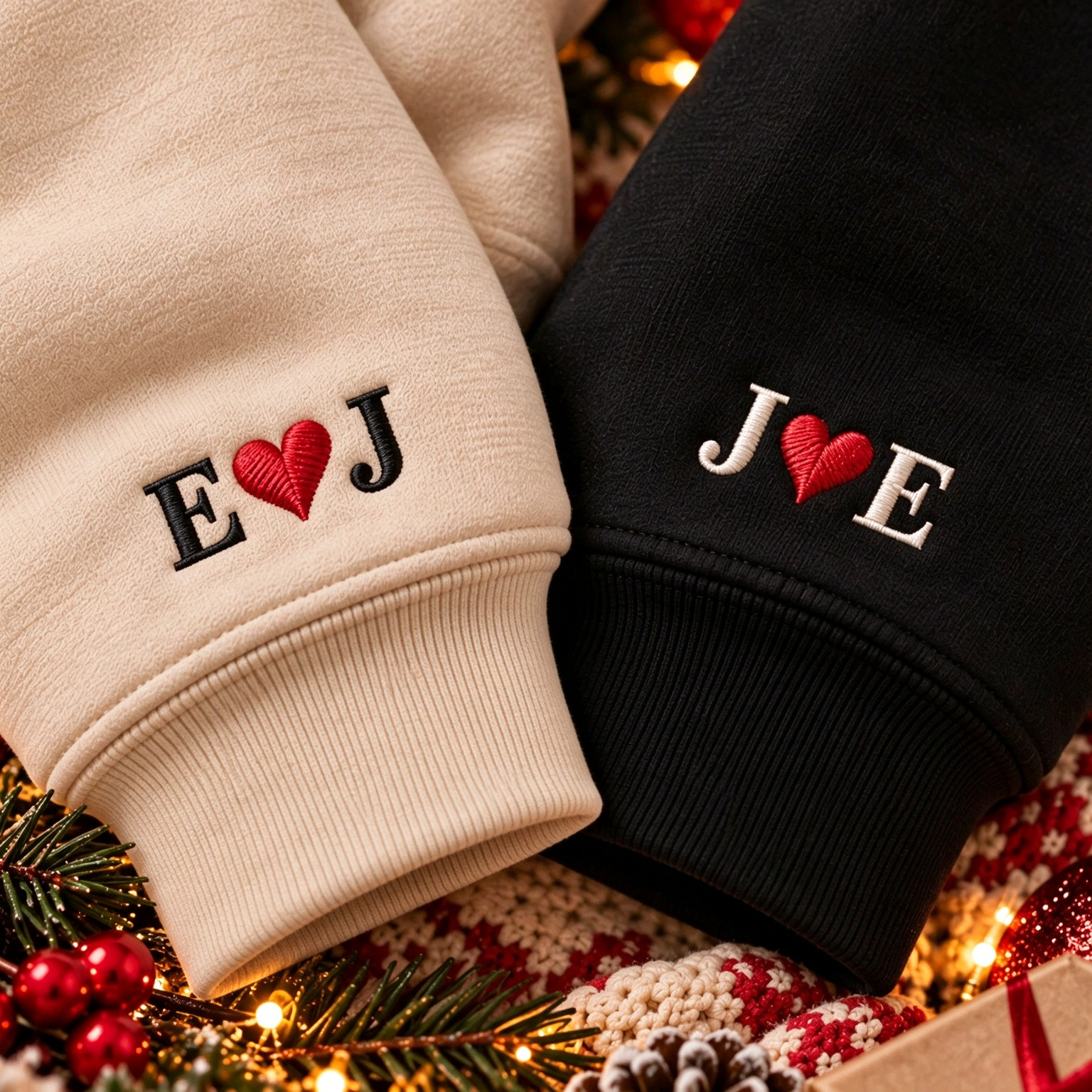 Custom Couple Portrait Embroidered Sweatshirt | Tied Together This Christmas