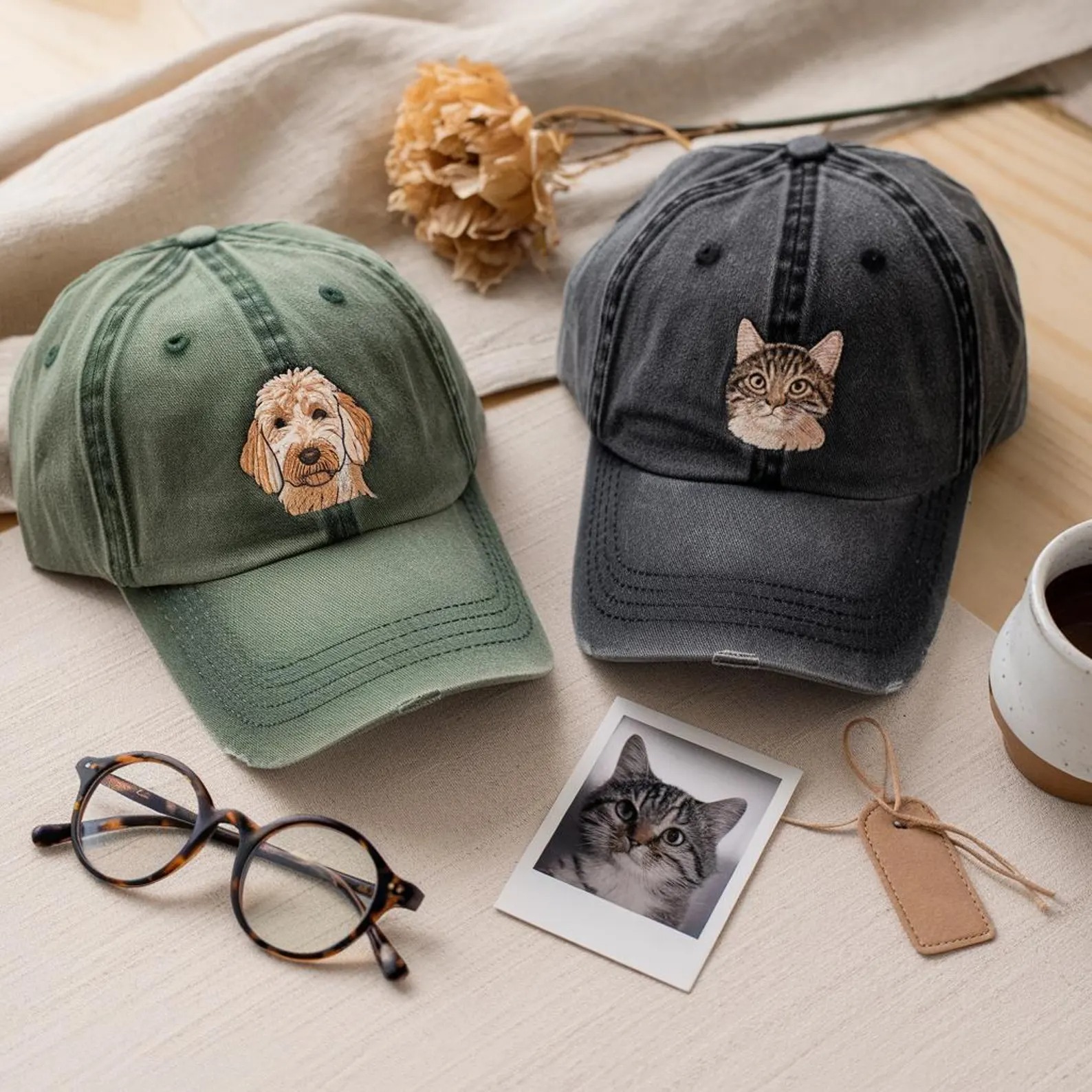 Custom EMBROIDERED Pet Hat Using Pet Photo