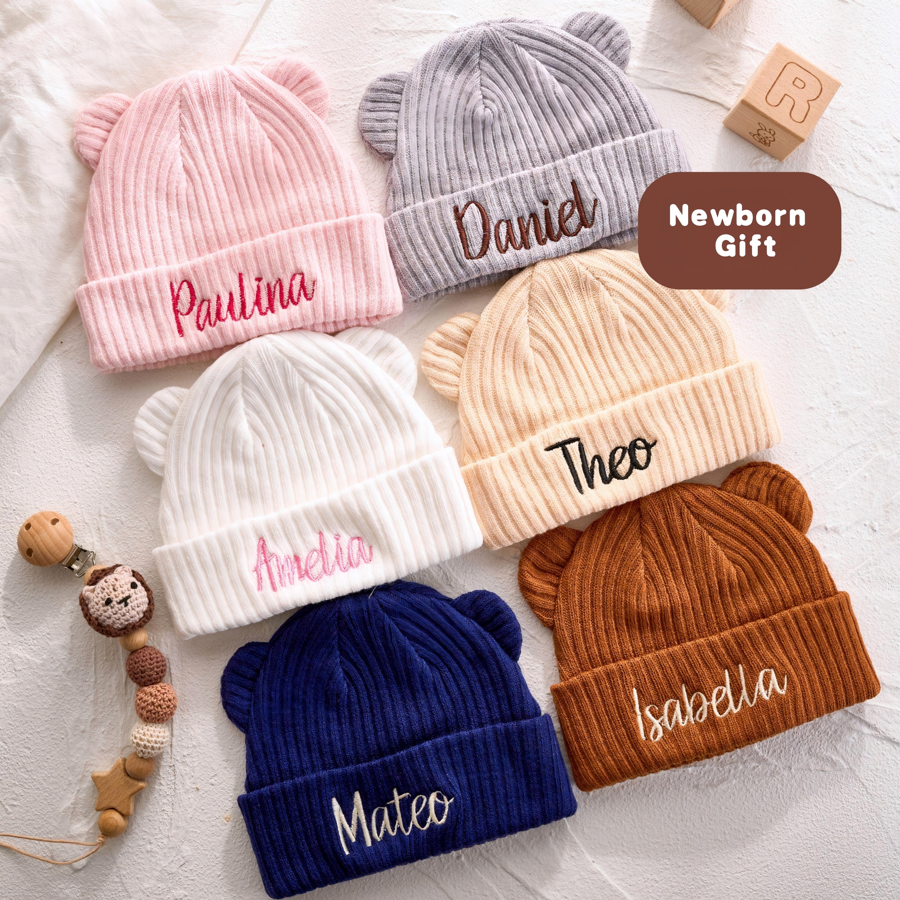 Custom Embroidered Baby Beanie: Hand-Woven Cotton Newborn Gift