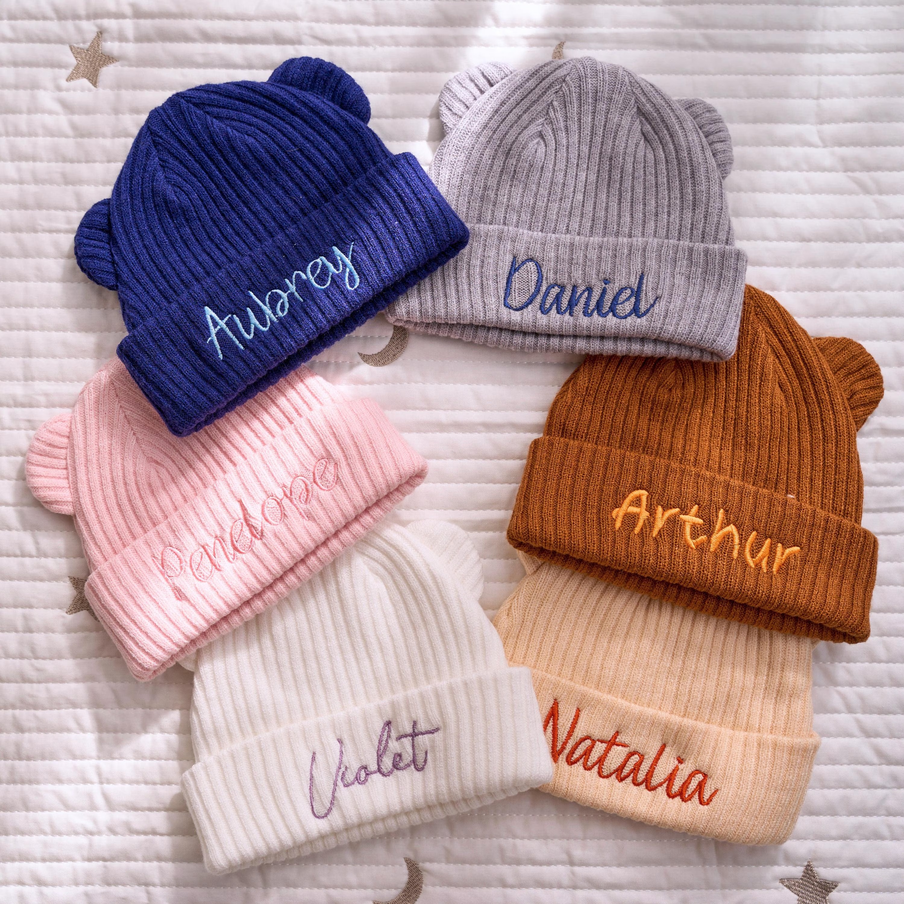 Custom Embroidered Baby Beanie: Hand-Woven Cotton Newborn Gift