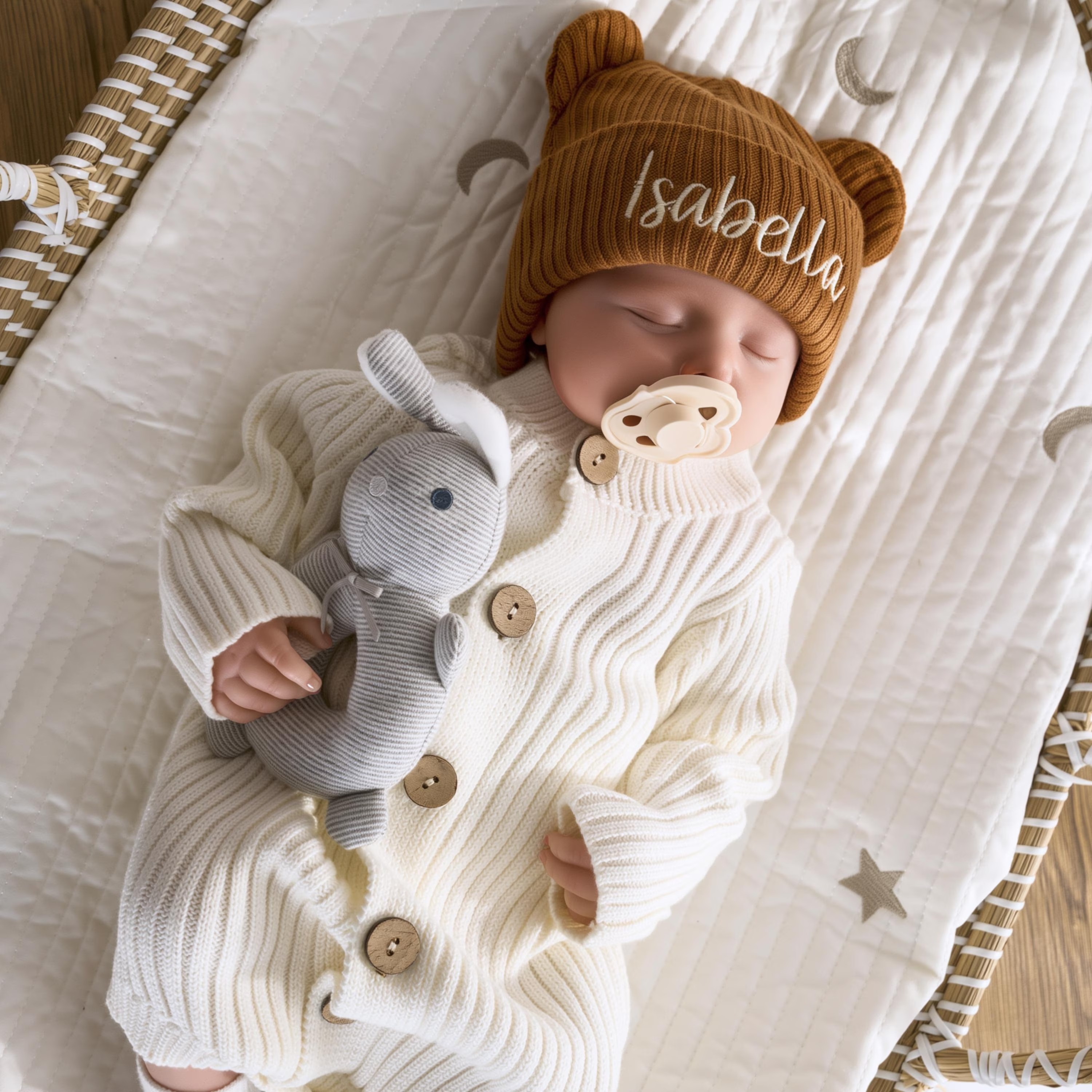 Custom Embroidered Baby Beanie: Hand-Woven Cotton Newborn Gift