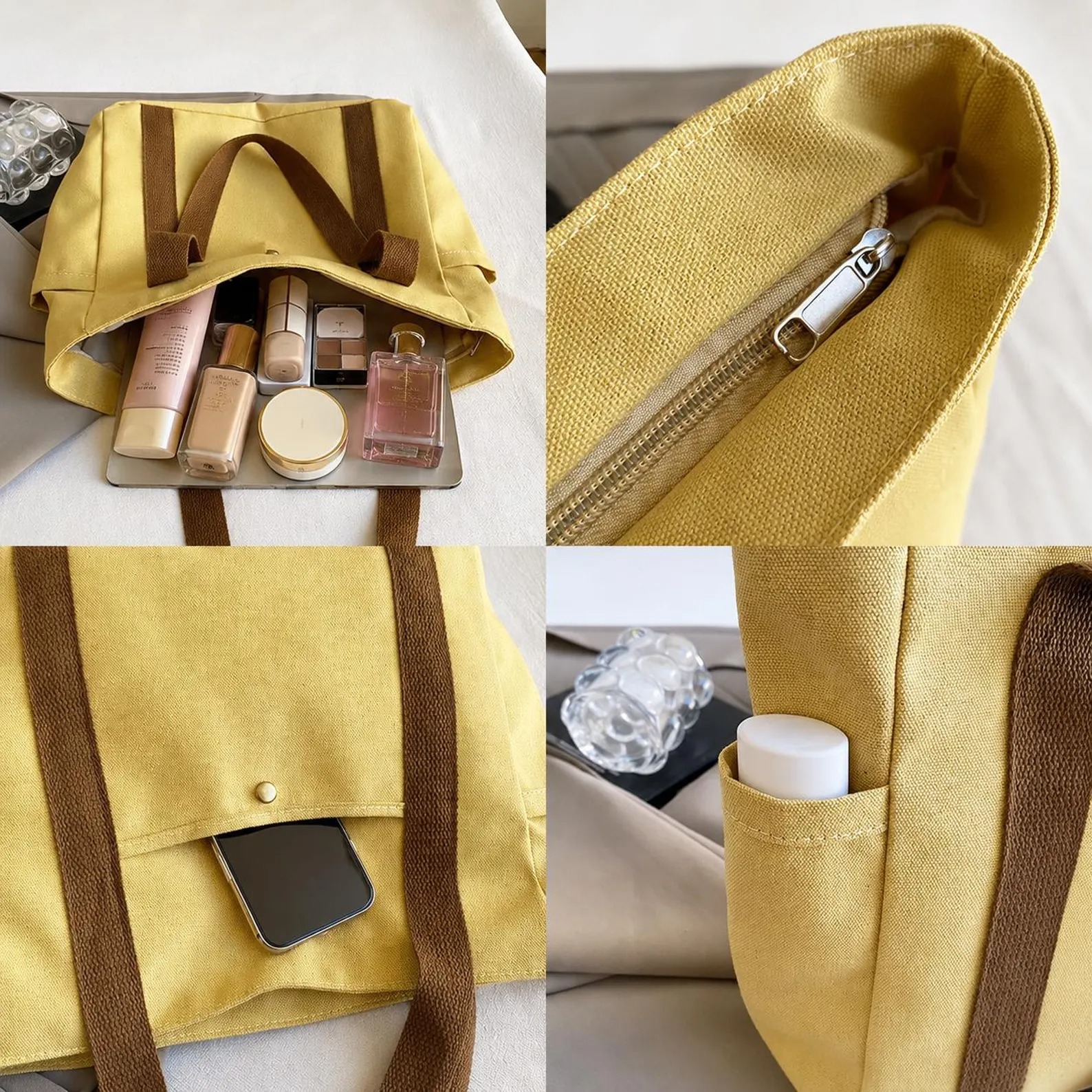 Custom Embroidered Bridesmaid Tote Bag, Personalized Canvas Beach Bag with Initial Ribbon