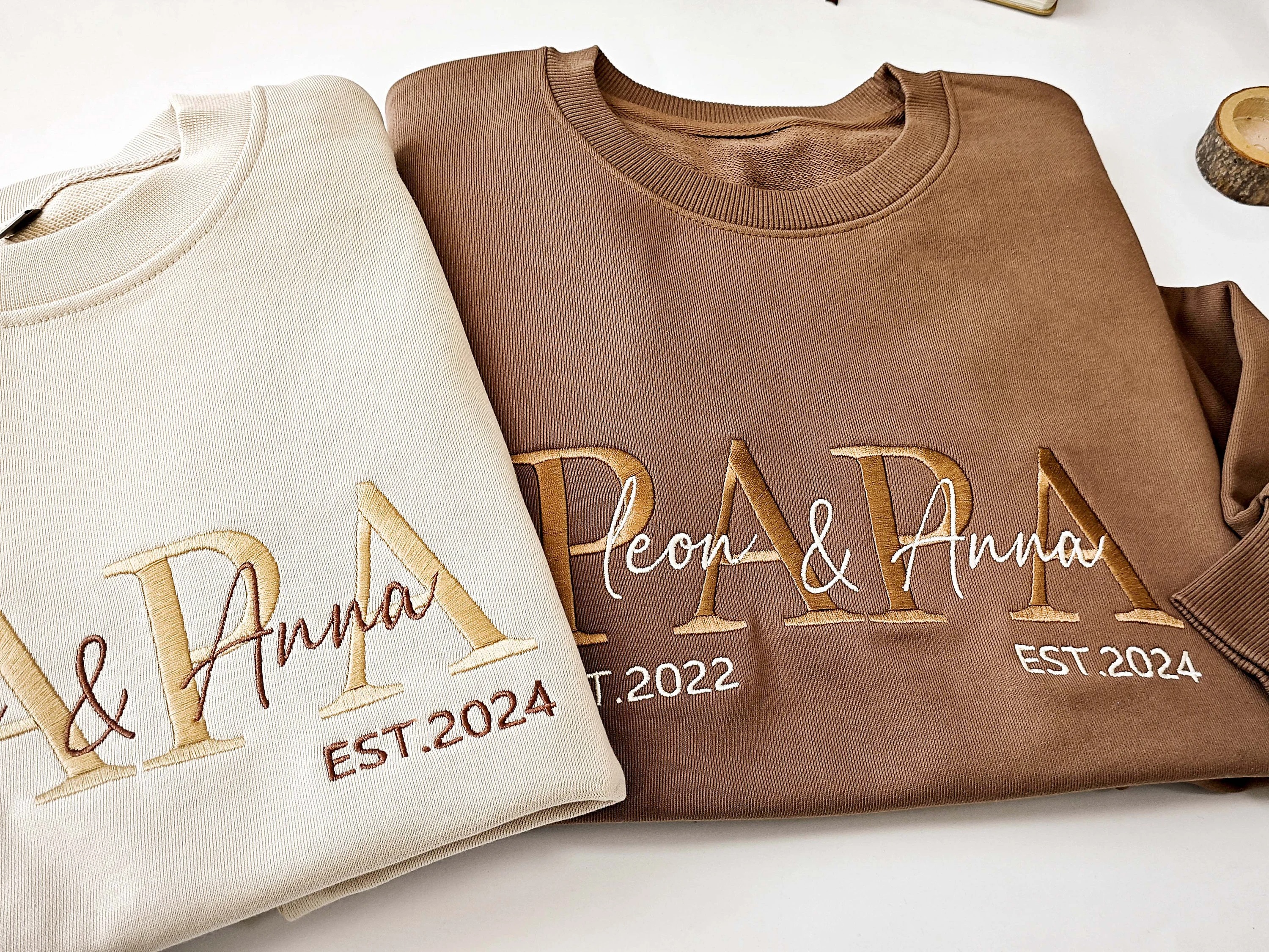 Custom Embroidered PAPA Sweatshirt,Grandpa Shirt With Date