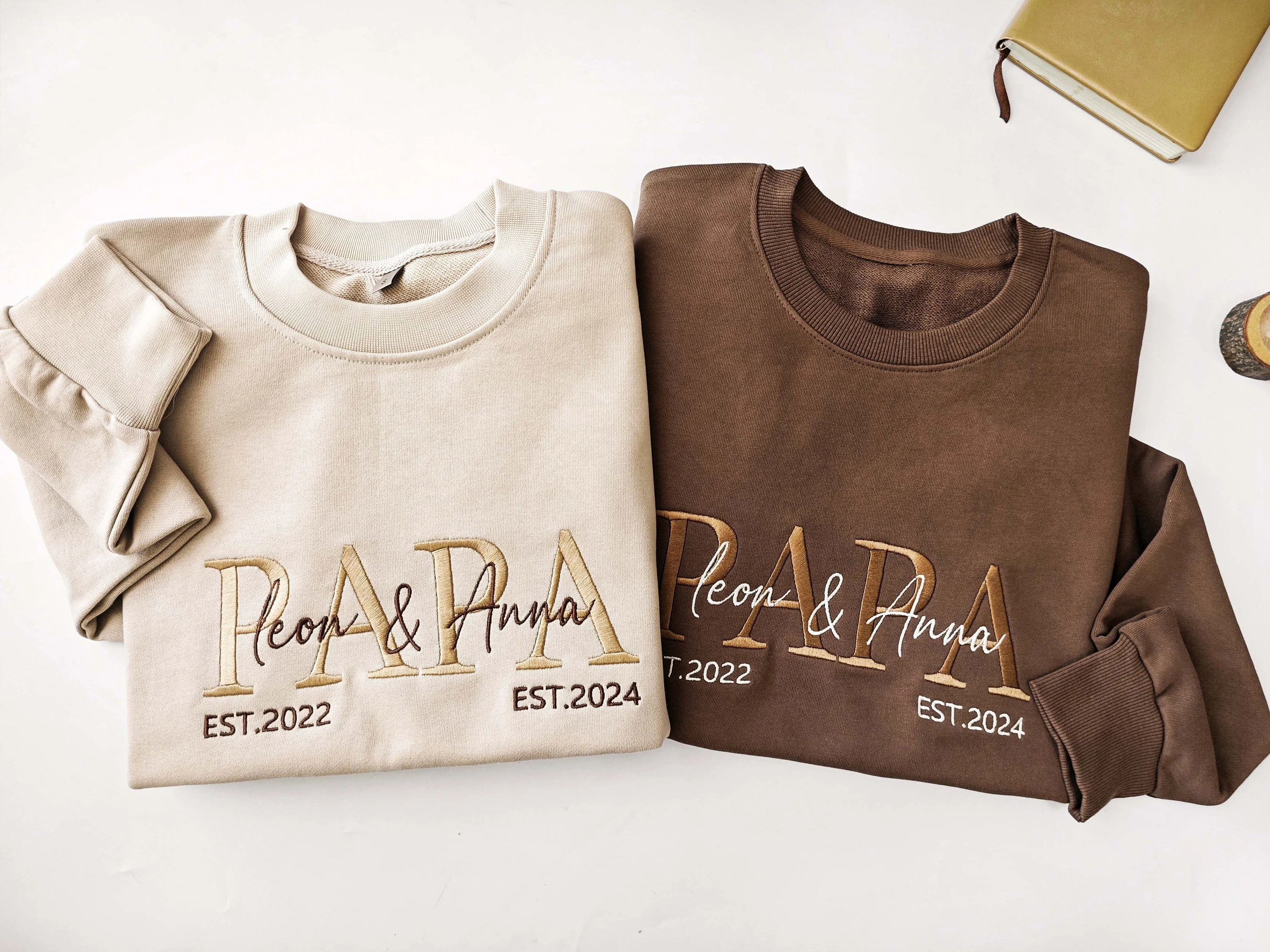 Custom Embroidered PAPA Sweatshirt,Grandpa Shirt With Date