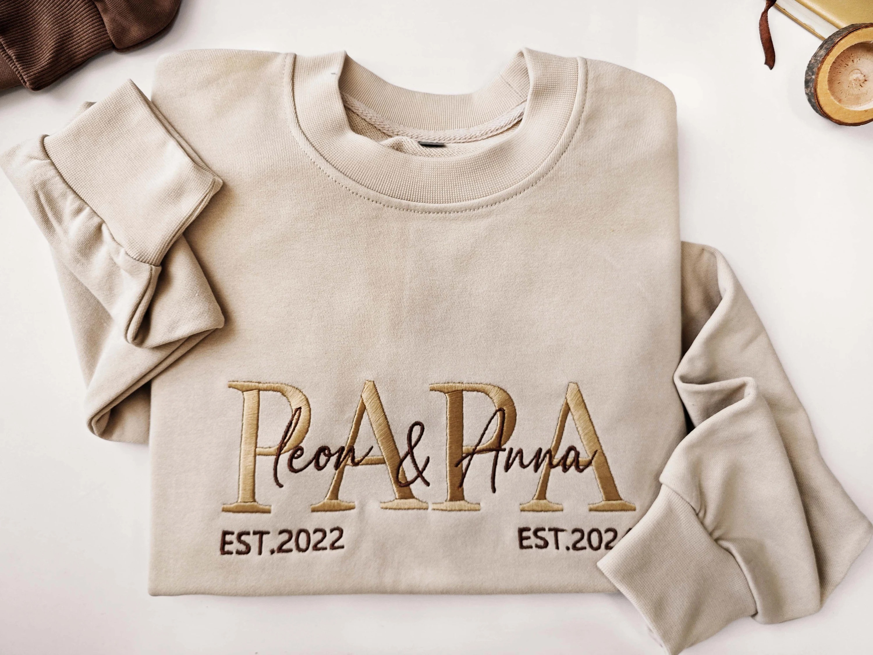Custom Embroidered PAPA Sweatshirt,Grandpa Shirt With Date