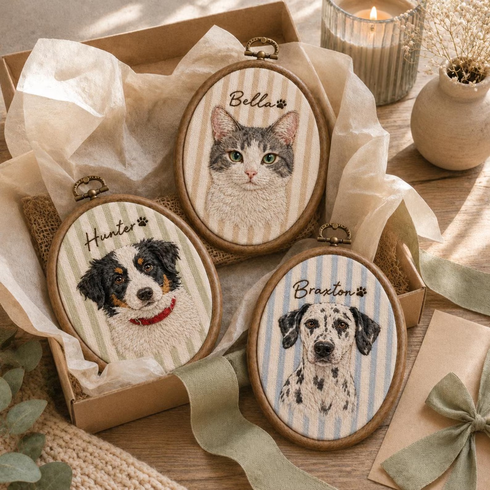 Custom Embroidered Pet Portrait Embroidery Hoop