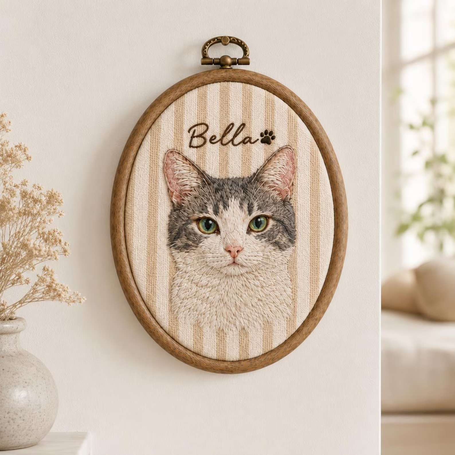 Custom Embroidered Pet Portrait Embroidery Hoop