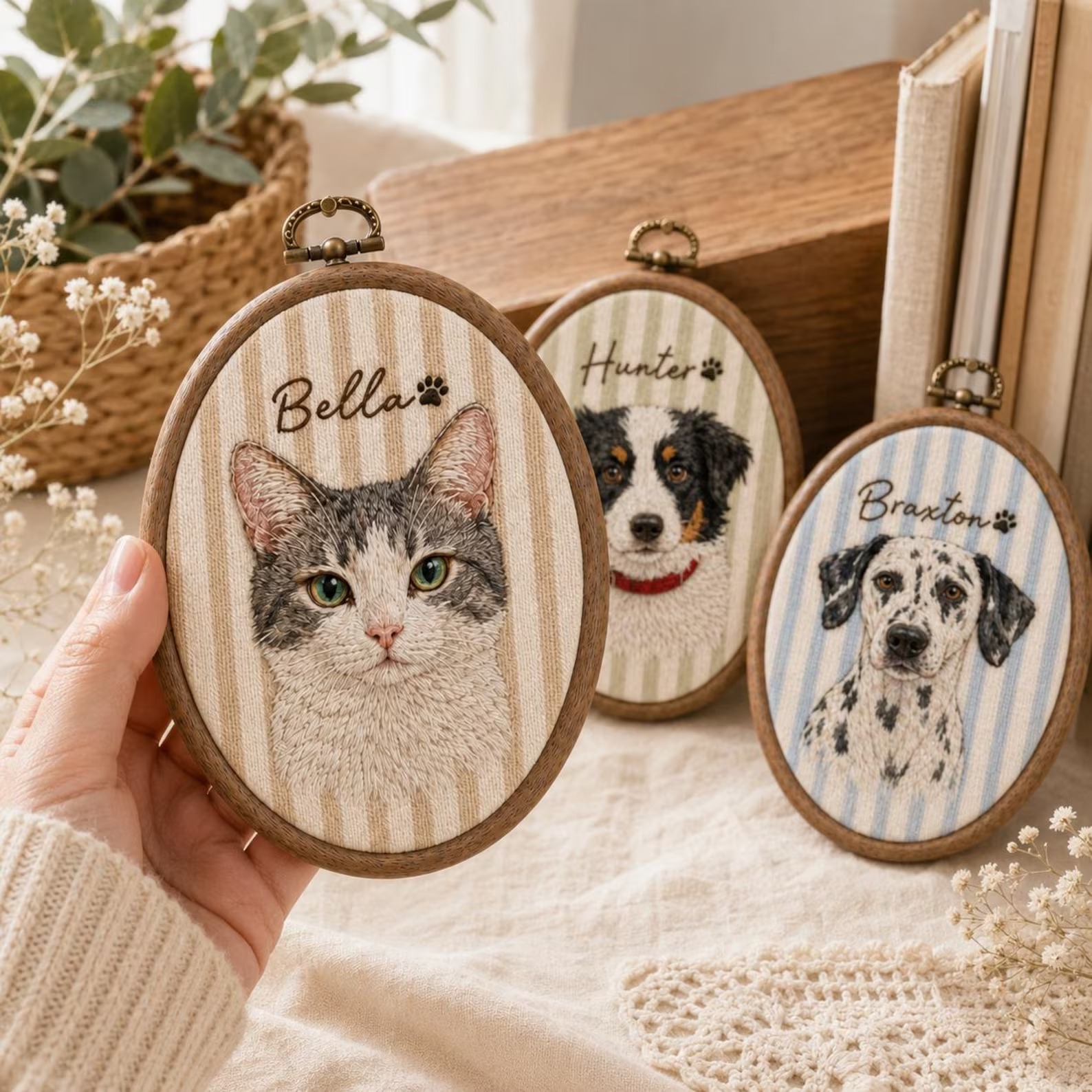 Custom Embroidered Pet Portrait Embroidery Hoop