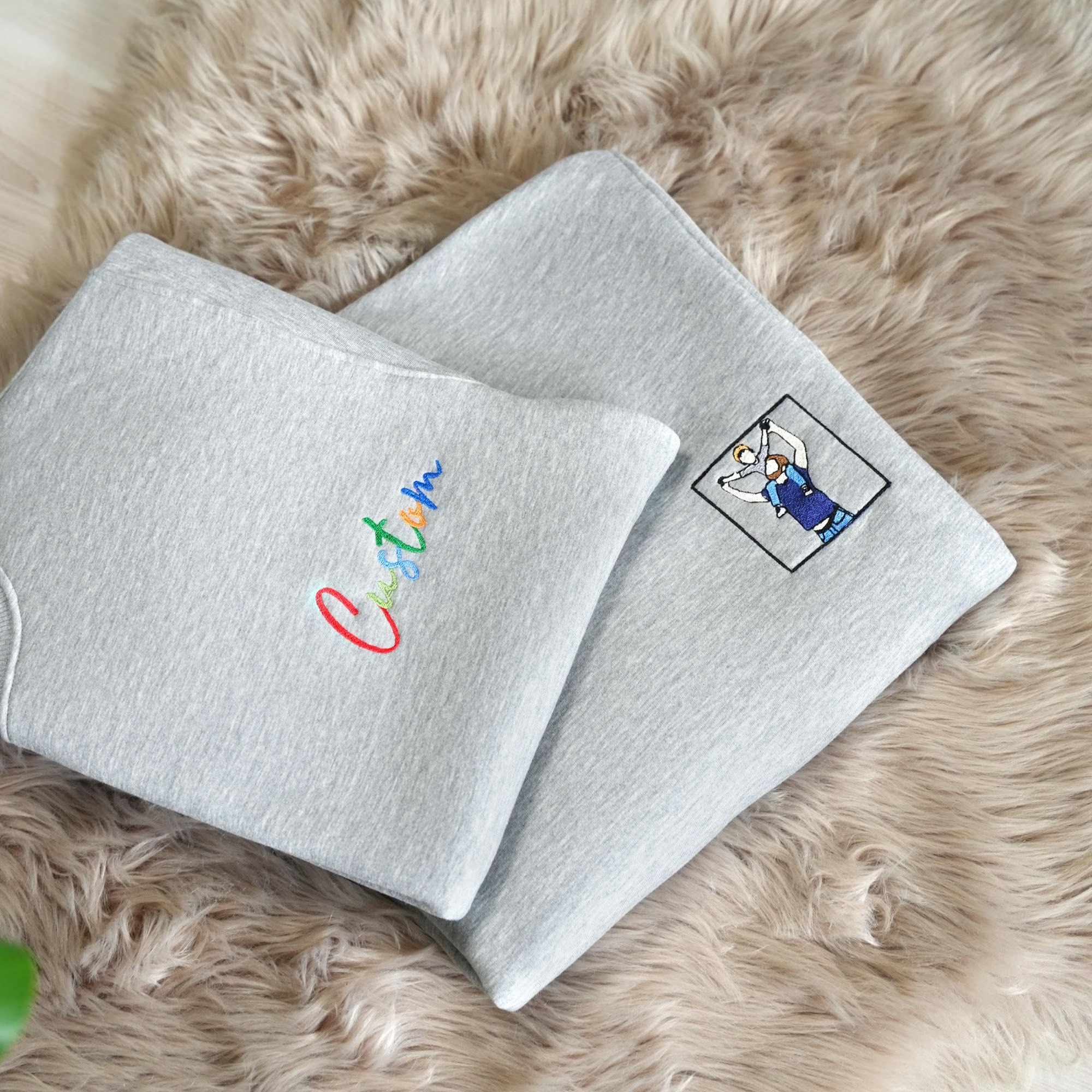 Personalized Photo Embroidery Hoodie – Custom Dad & Kid Portrait Sweatshirt