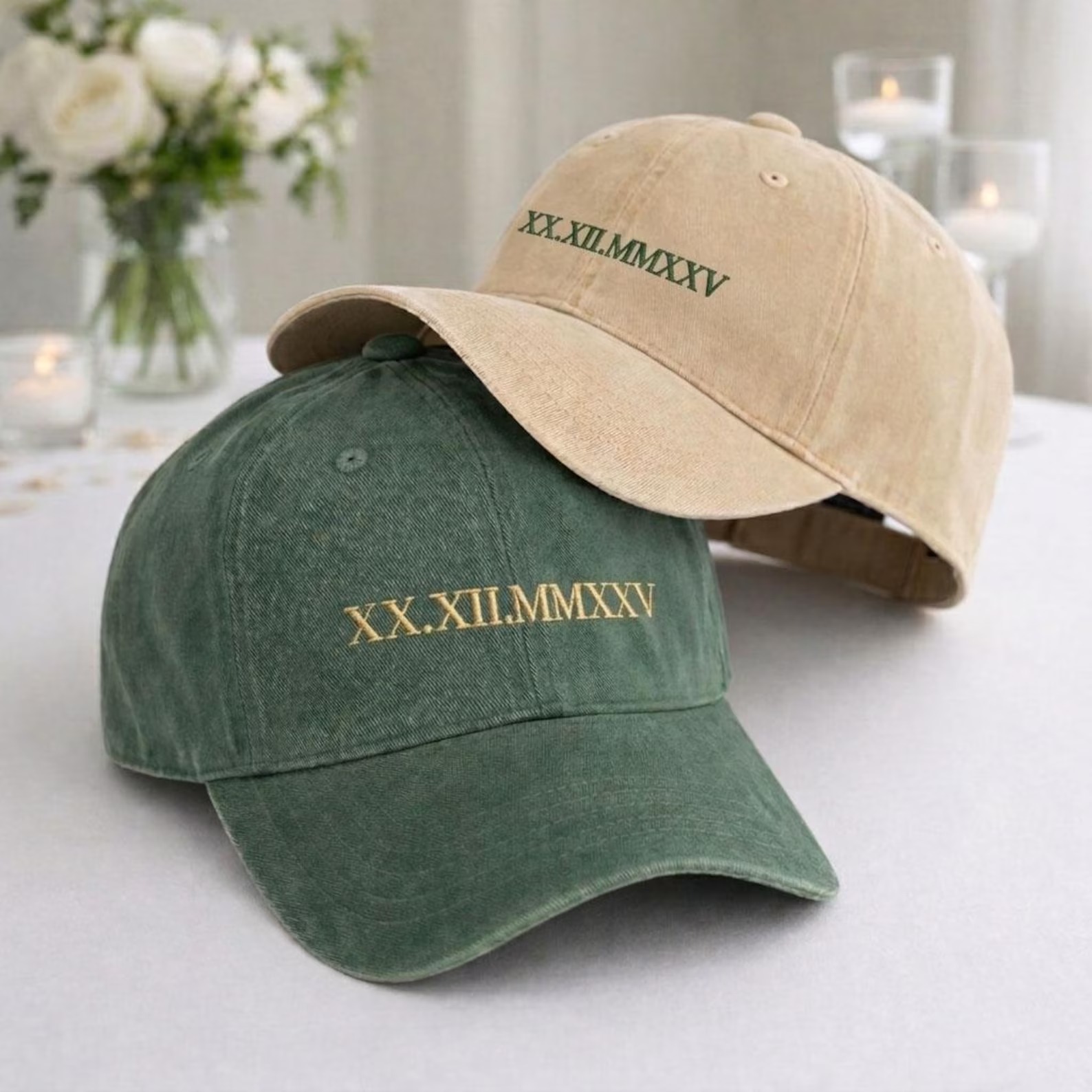 Custom Embroidered Roman Numeral Hat,Matching Couple Wedding Hats, Newlywed Gift