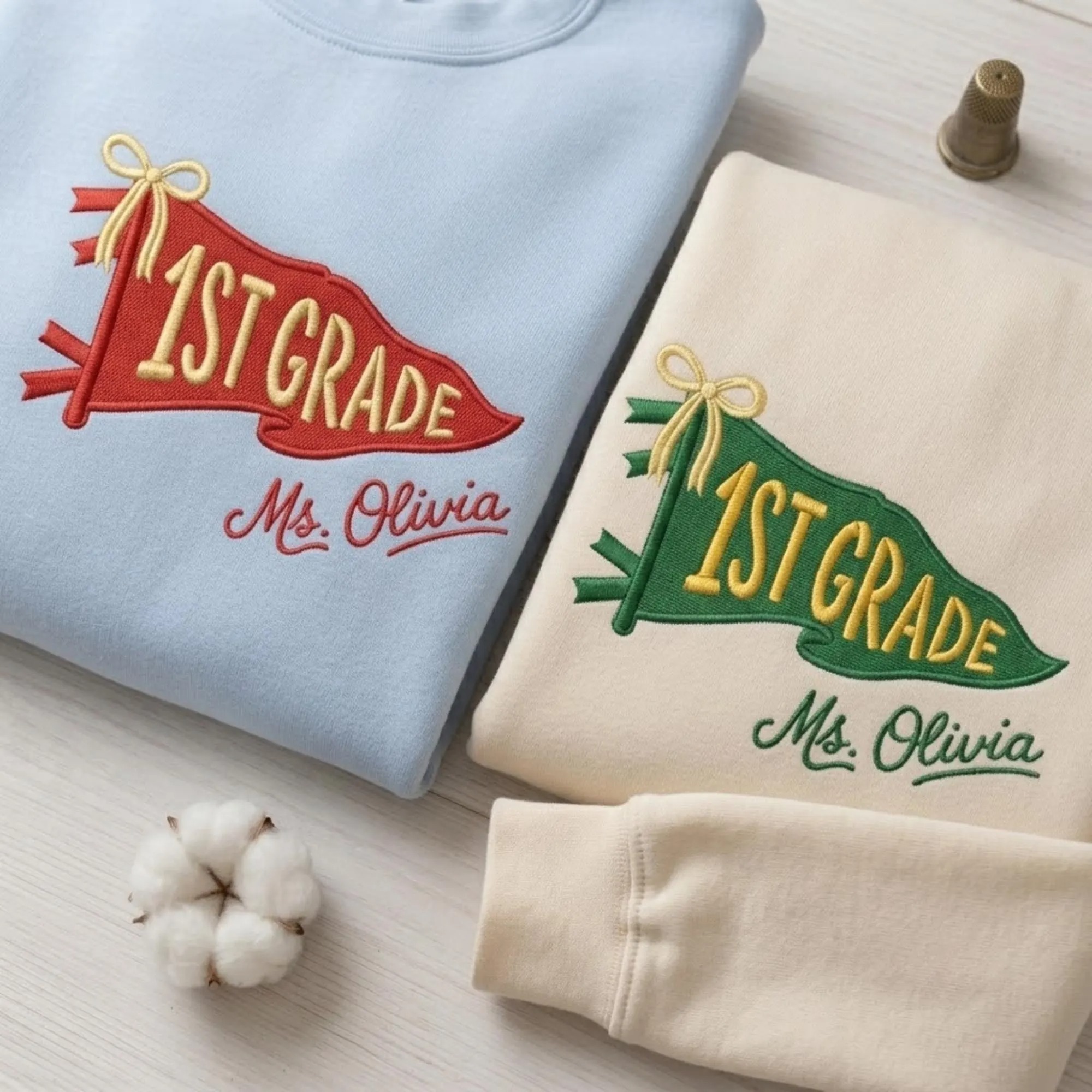 Custom Embroidered Teacher Pennant Shirt, Personalized Back to School Comfort Colors Tee, Grade Level Teacher Shirt, Teacher Team Gift