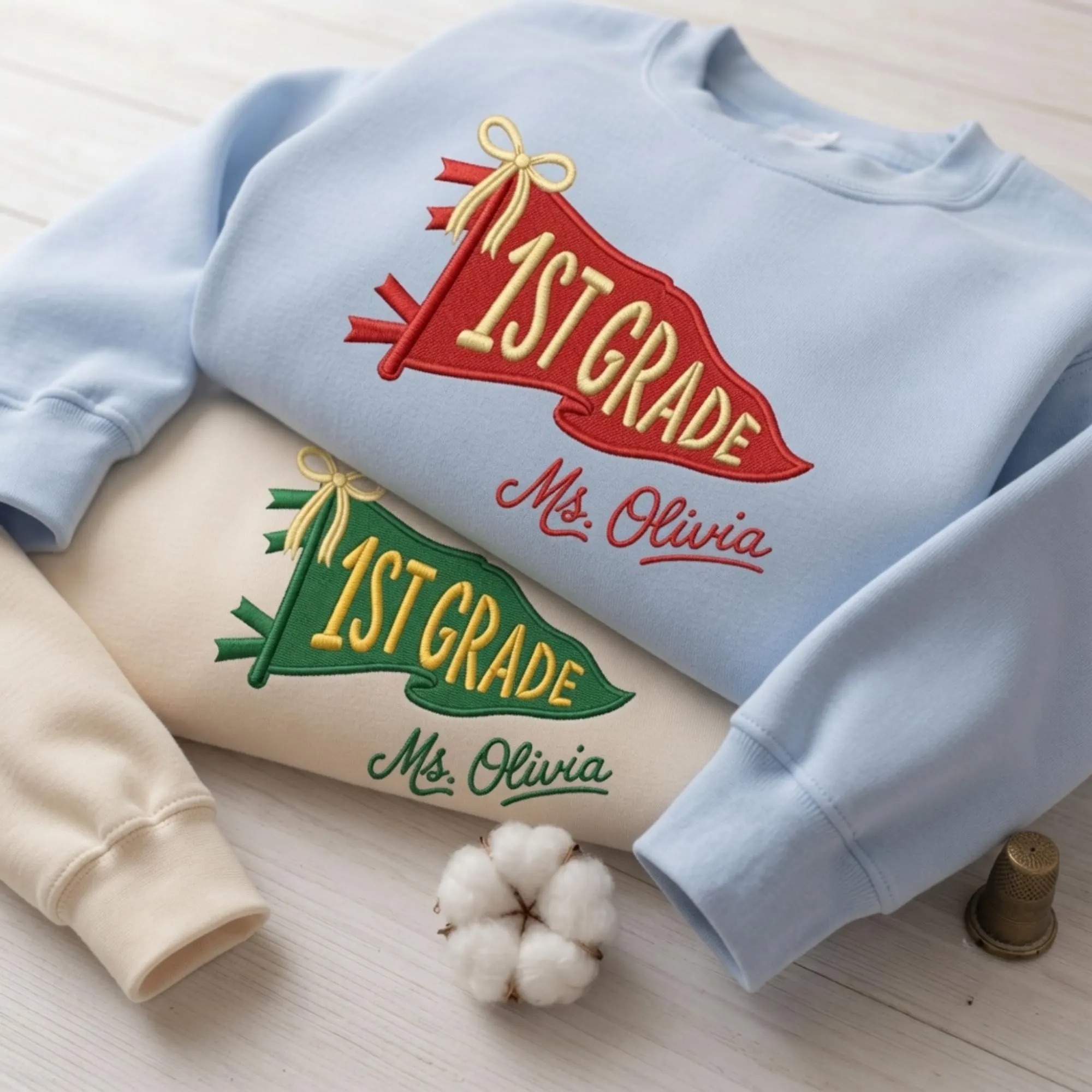 Custom Embroidered Teacher Pennant Shirt, Personalized Back to School Comfort Colors Tee, Grade Level Teacher Shirt, Teacher Team Gift