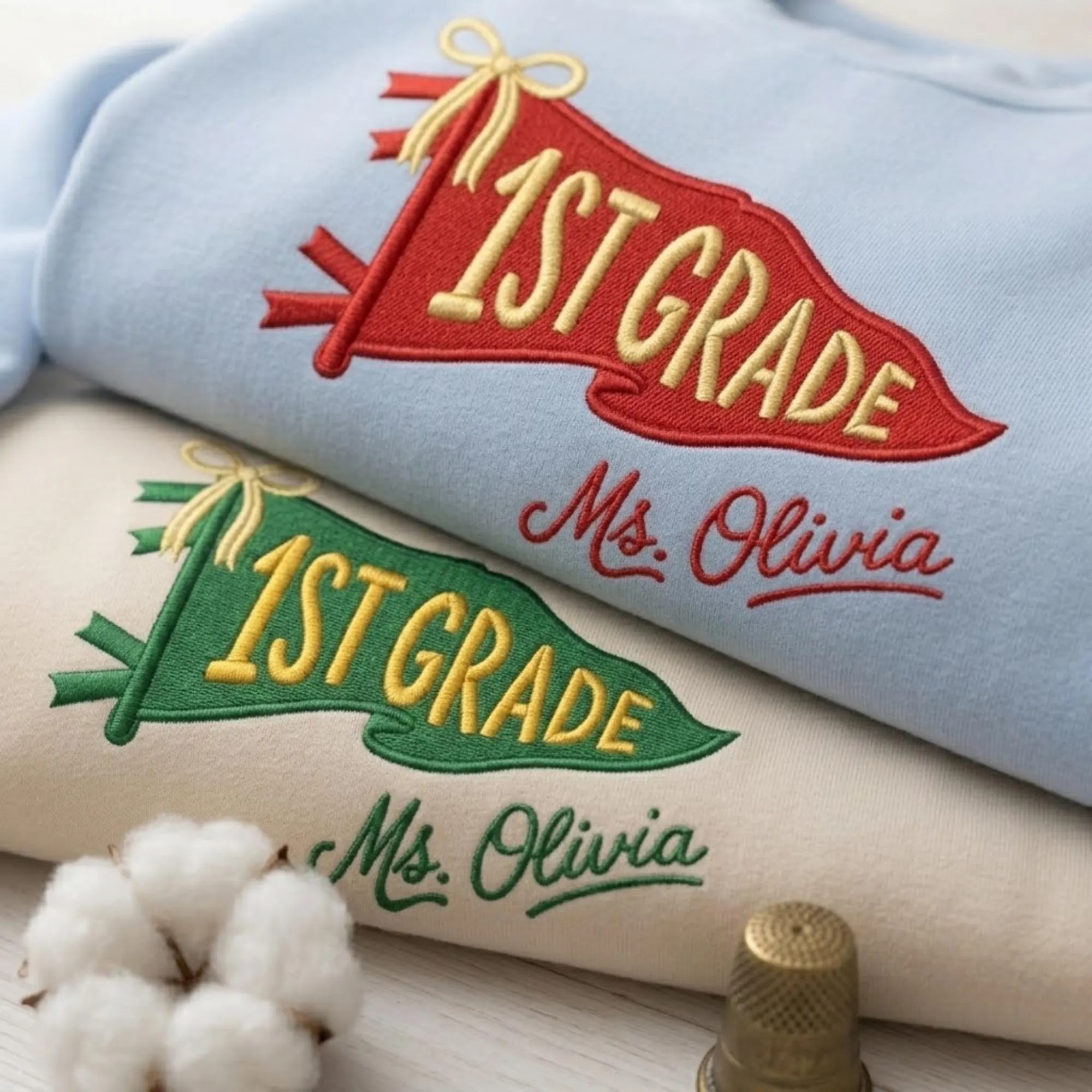 Custom Embroidered Teacher Pennant Shirt, Personalized Back to School Comfort Colors Tee, Grade Level Teacher Shirt, Teacher Team Gift