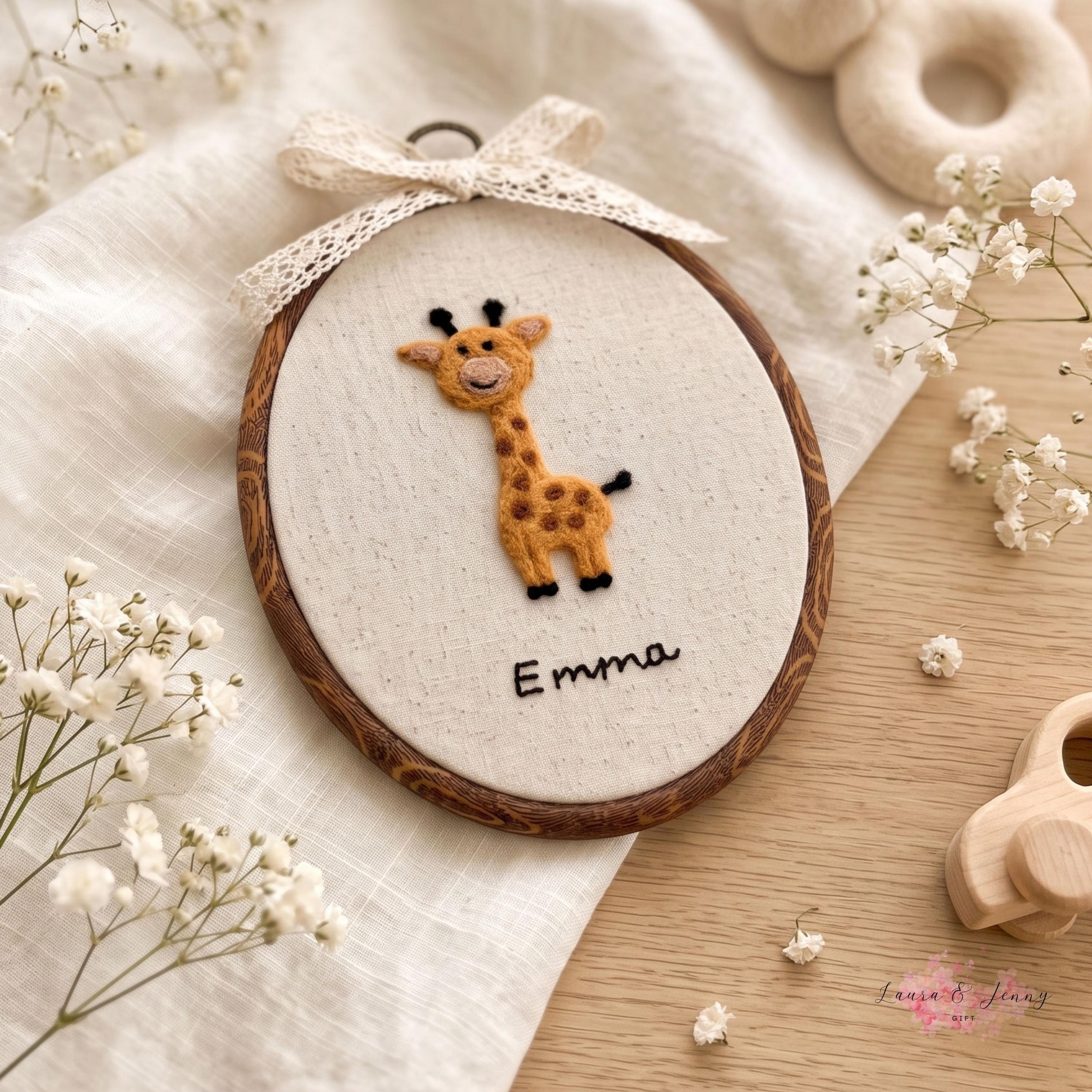 Custom Felt Animal Name Embroidery Hoop