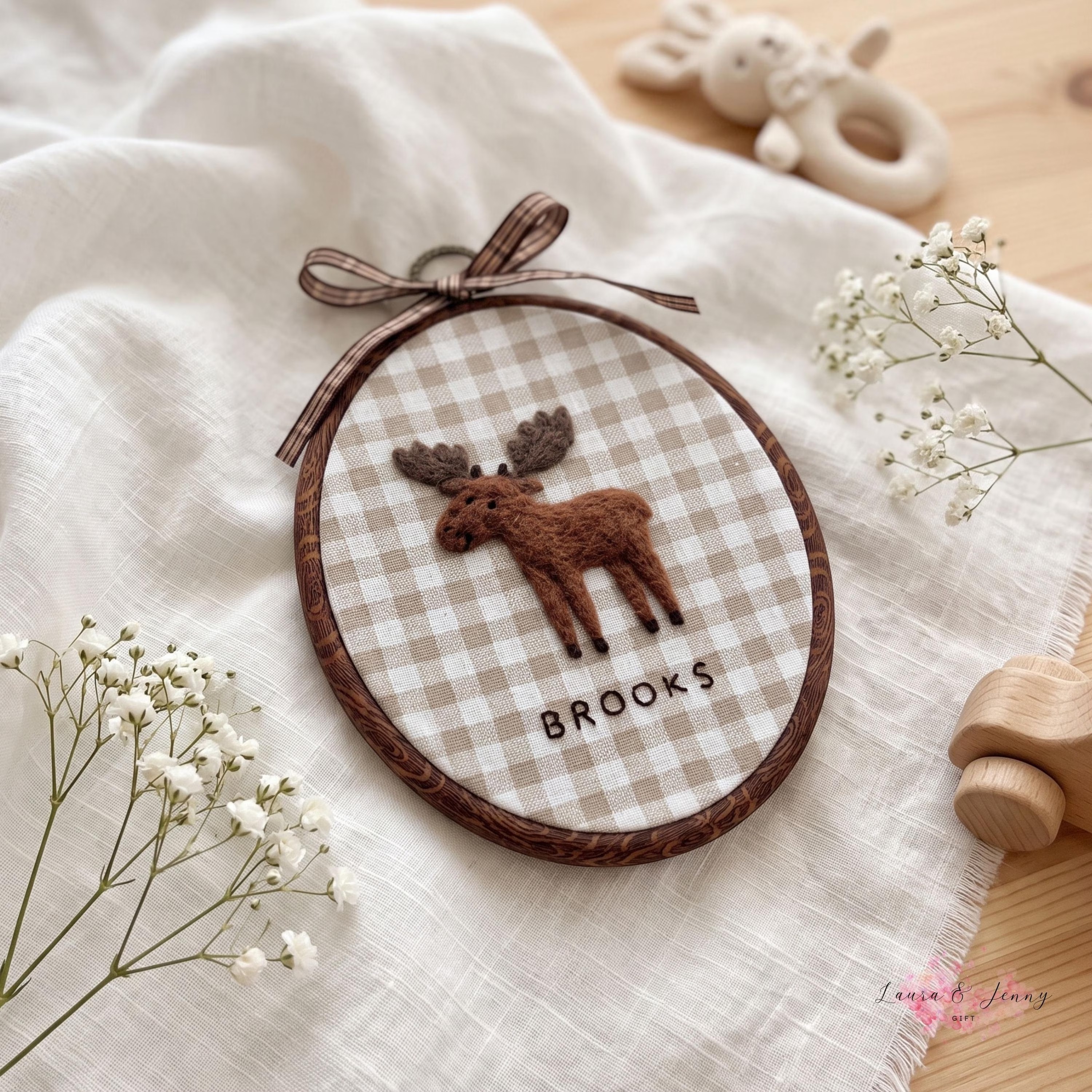 Custom Felt Animal Name Embroidery Hoop
