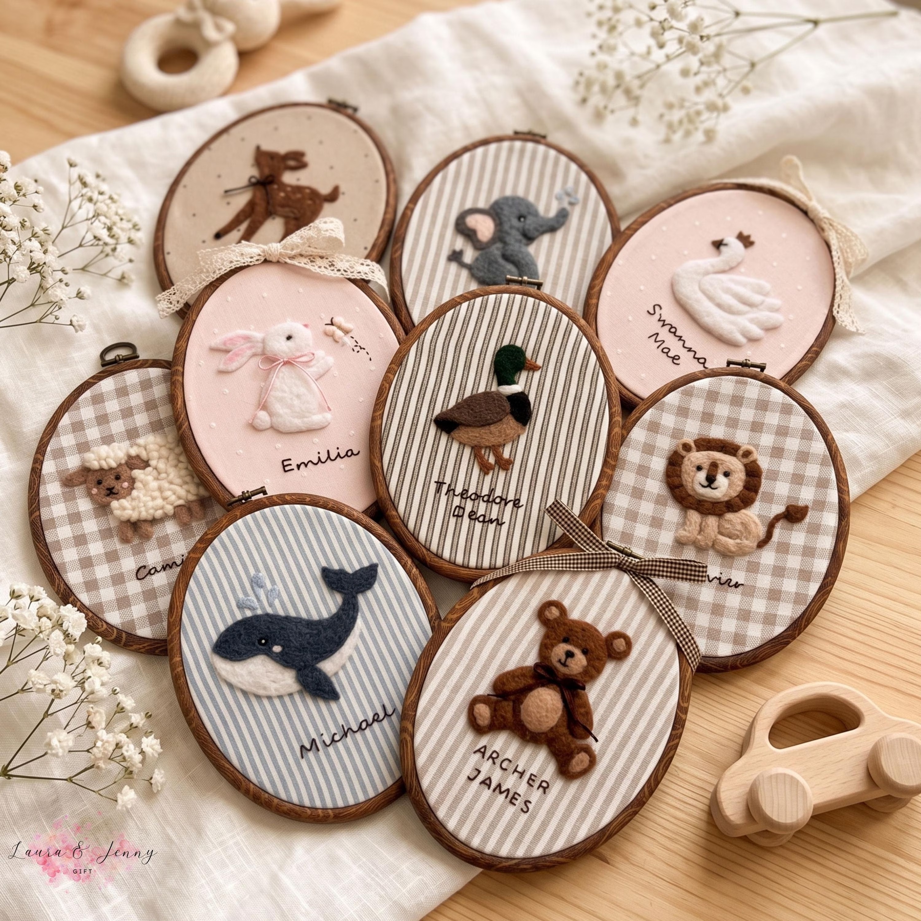 Custom Felt Animal Name Embroidery Hoop