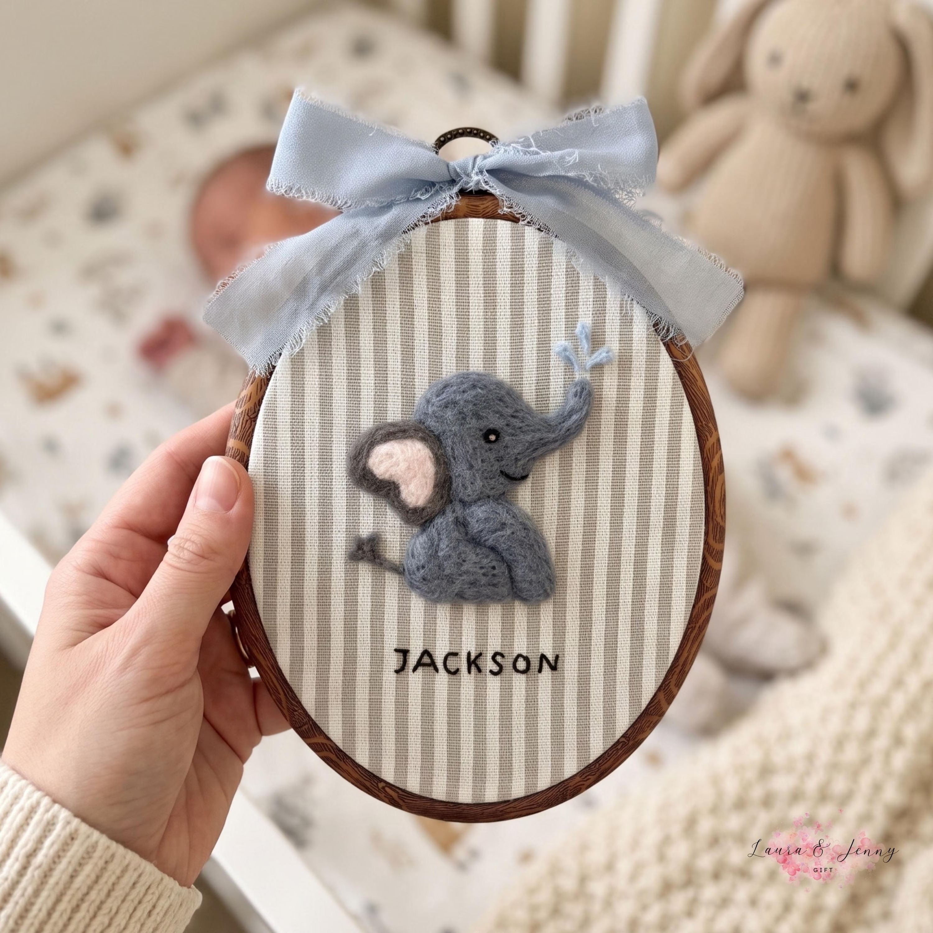 Custom Felt Animal Name Embroidery Hoop