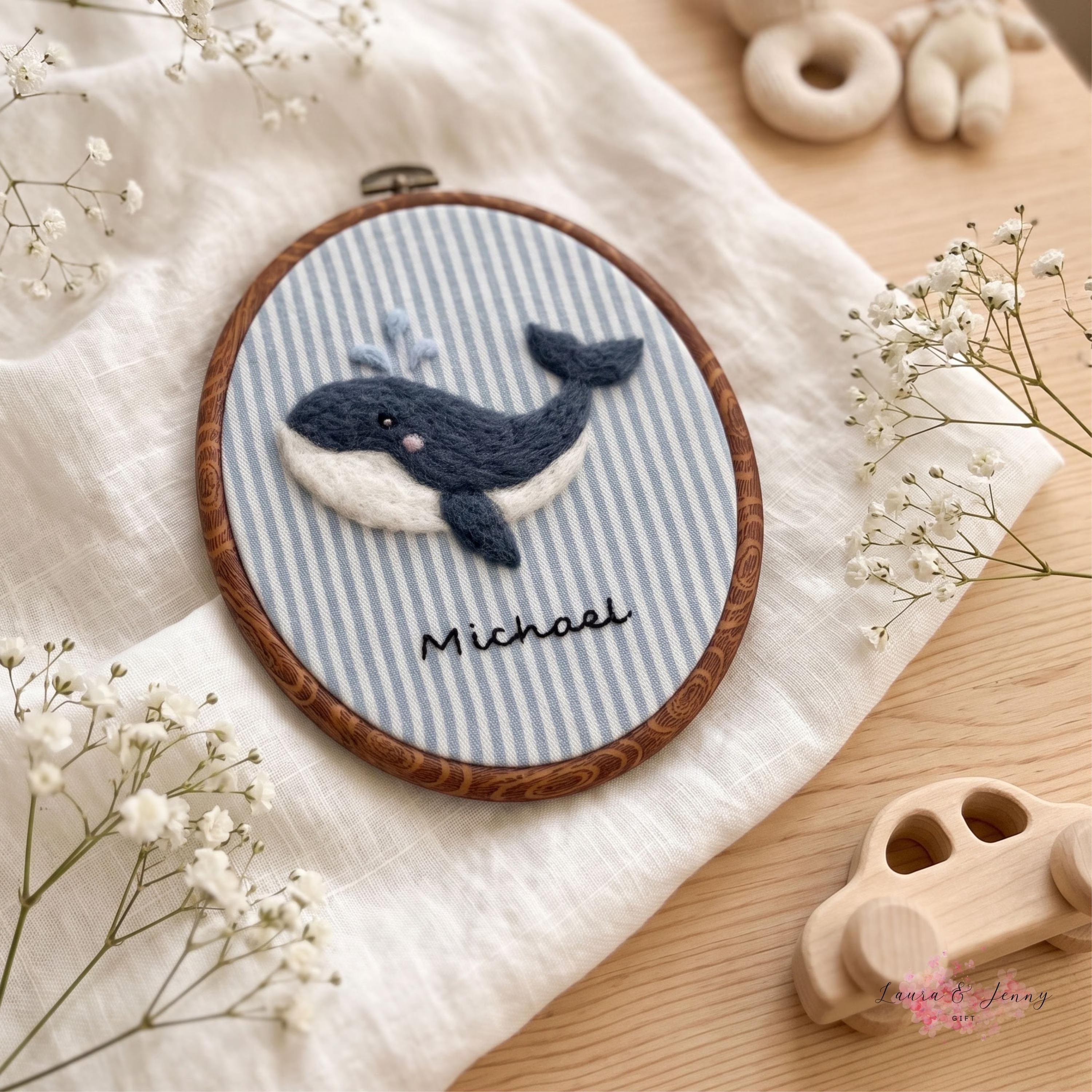 Custom Felt Animal Name Embroidery Hoop
