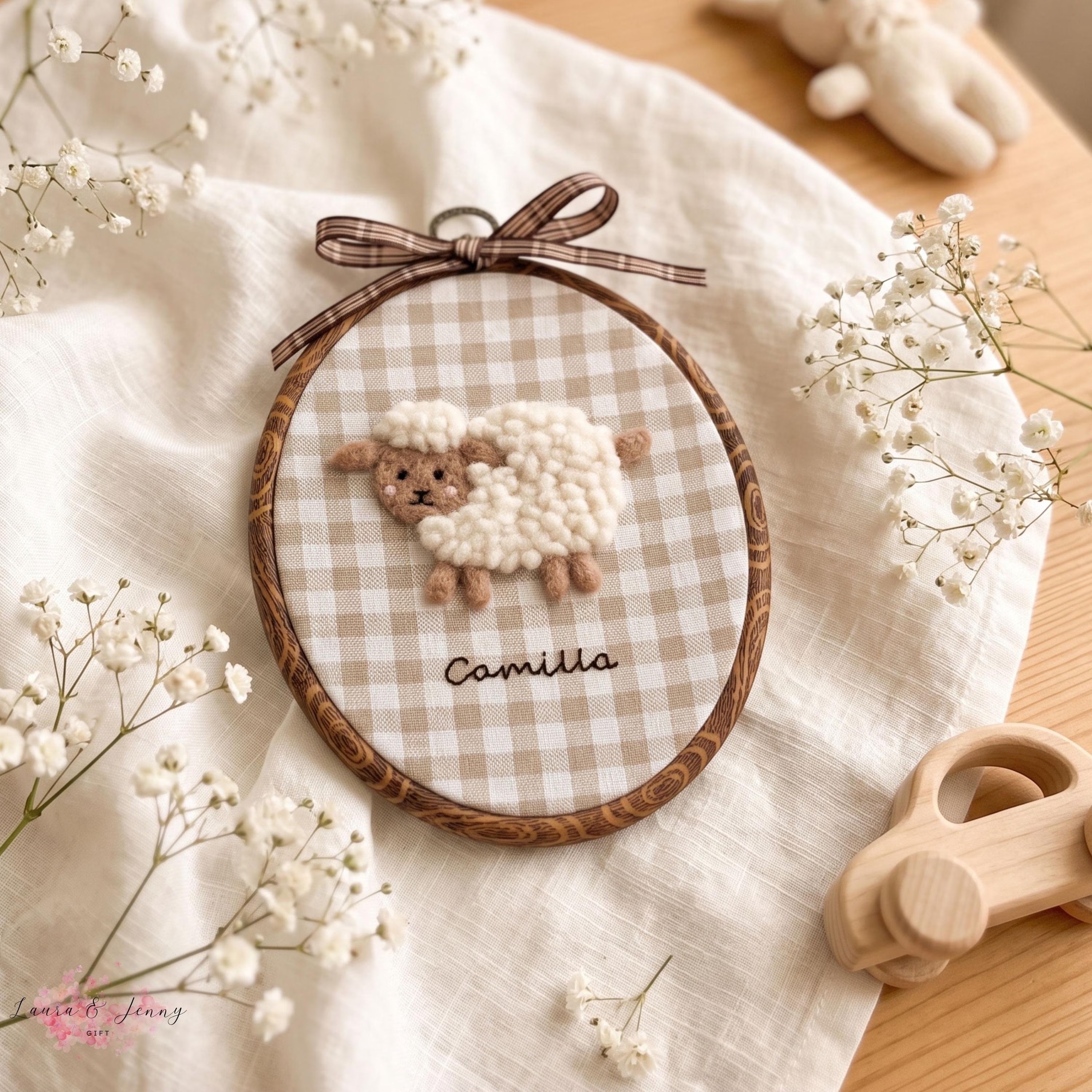 Custom Felt Animal Name Embroidery Hoop