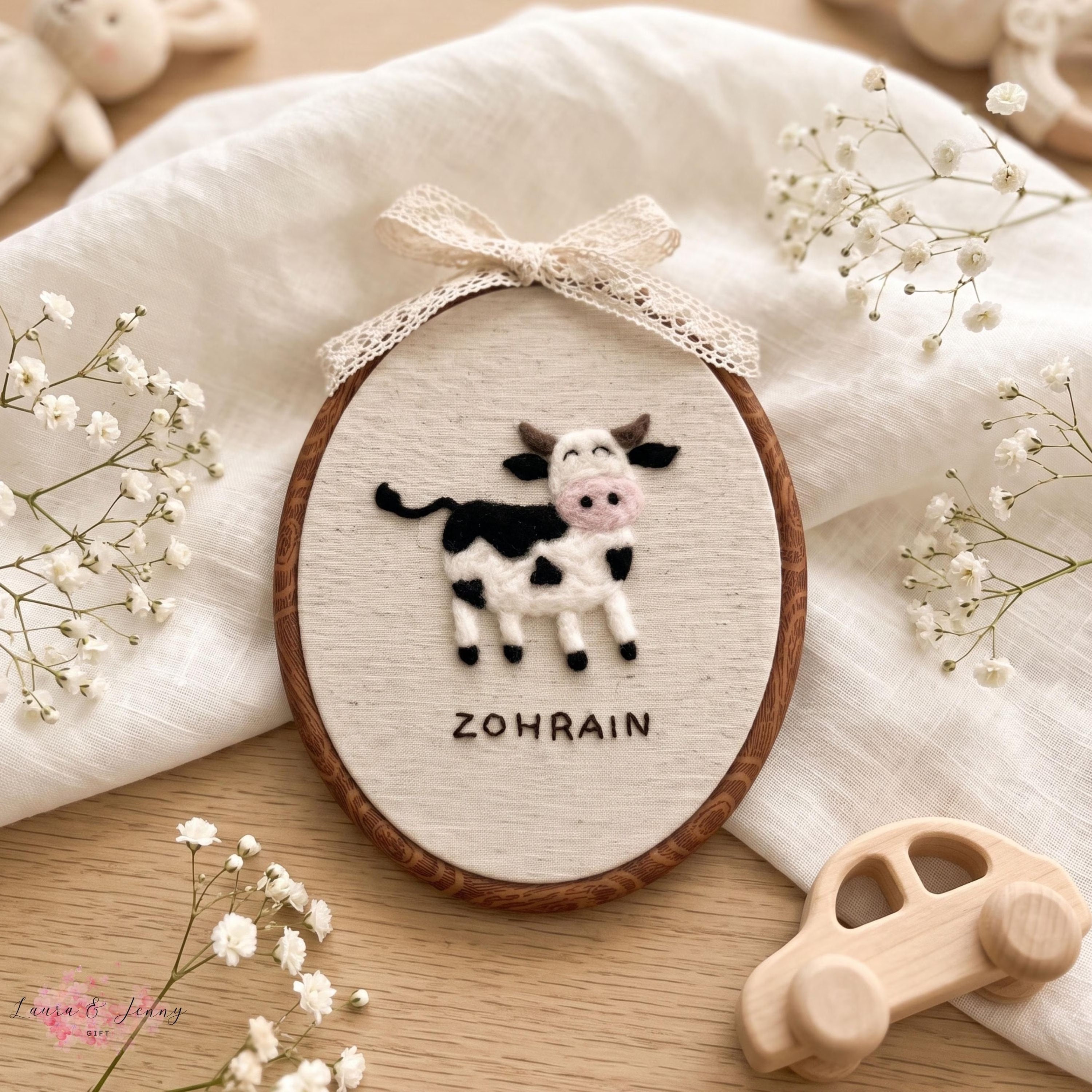 Custom Felt Animal Name Embroidery Hoop