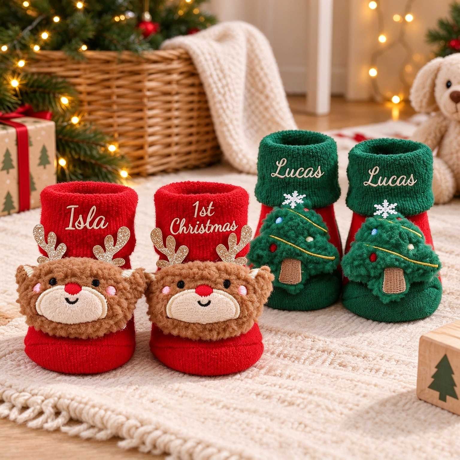 Custom Name Newborn 1st Christmas Socks