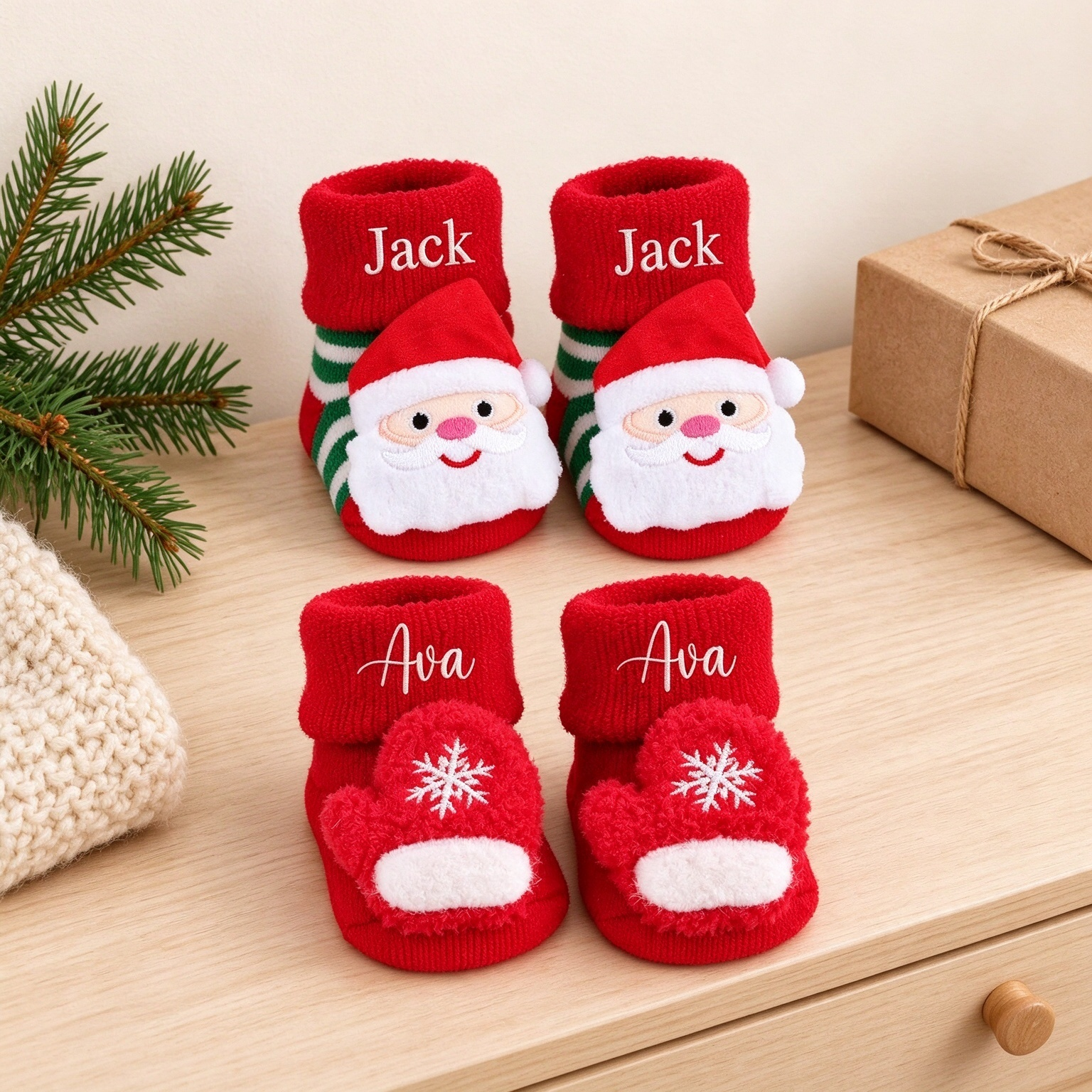 Custom Name Newborn 1st Christmas Socks