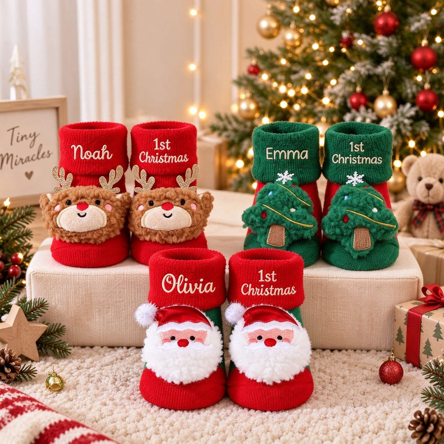 Custom Name Newborn 1st Christmas Socks