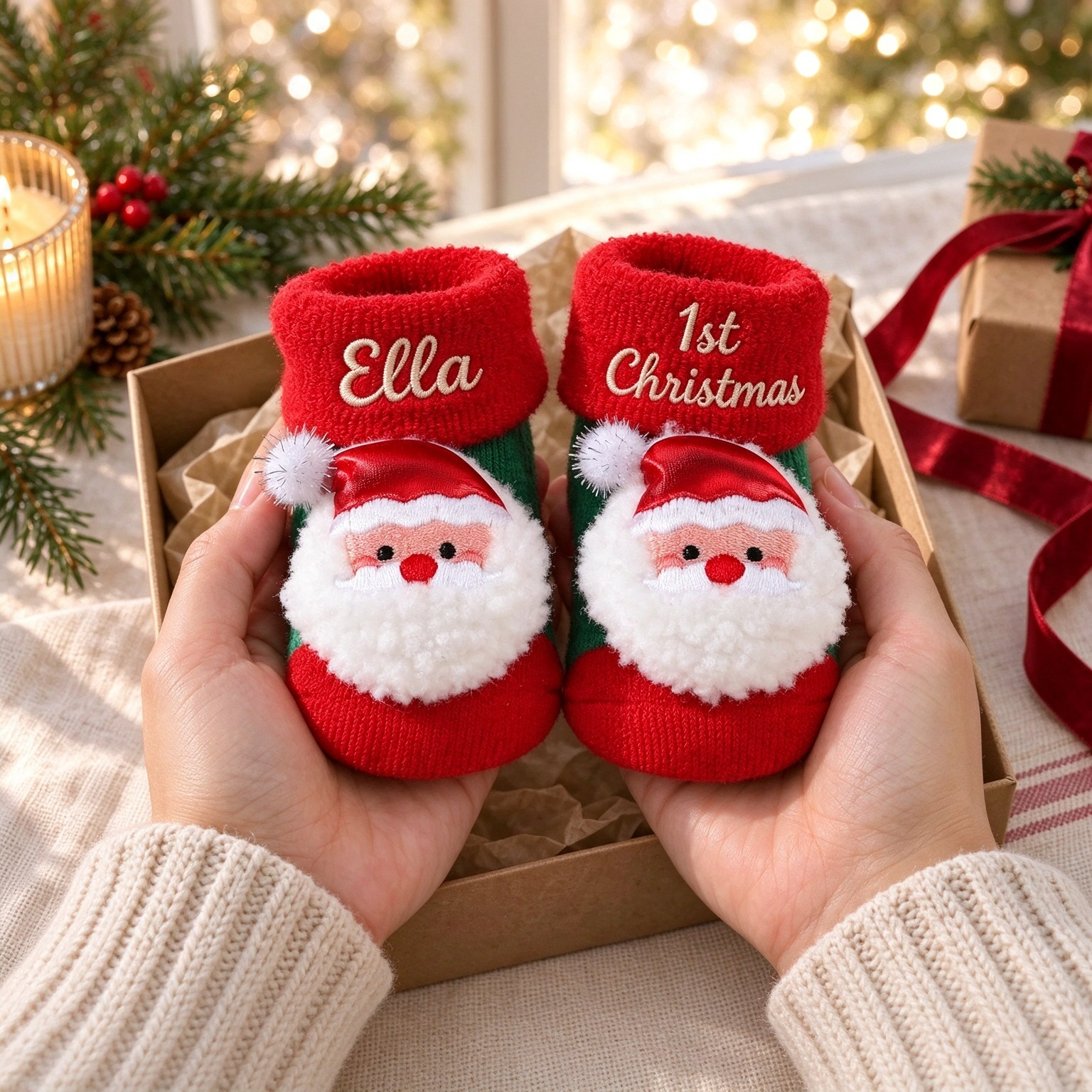 Custom Name Newborn 1st Christmas Socks