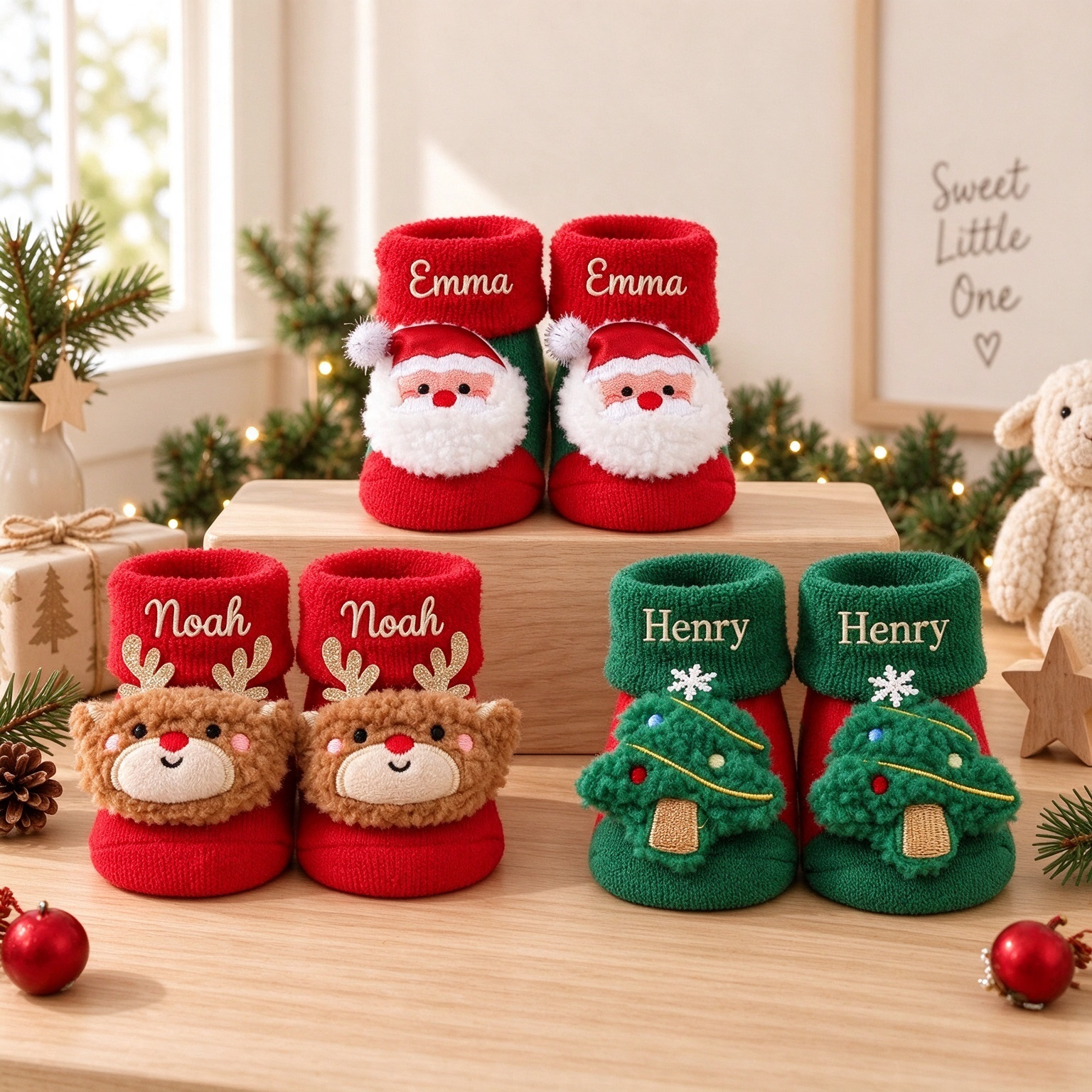 Custom Name Newborn 1st Christmas Socks