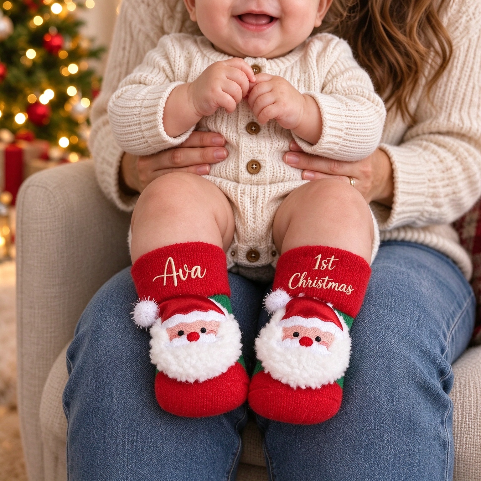 Custom Name Newborn 1st Christmas Socks
