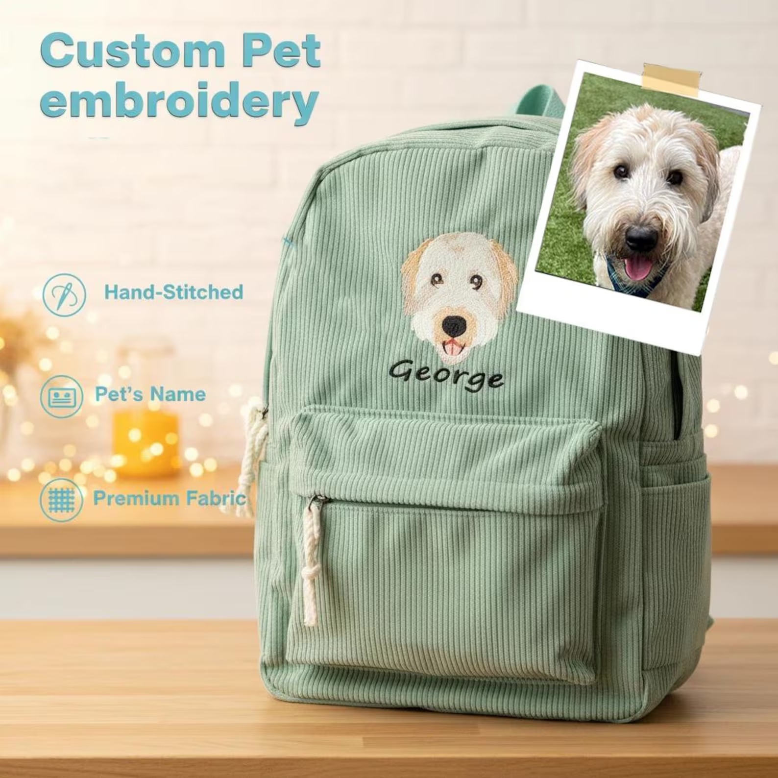 Custom Pet Embroidery Backpack, Pet Lover Kid's Backpack