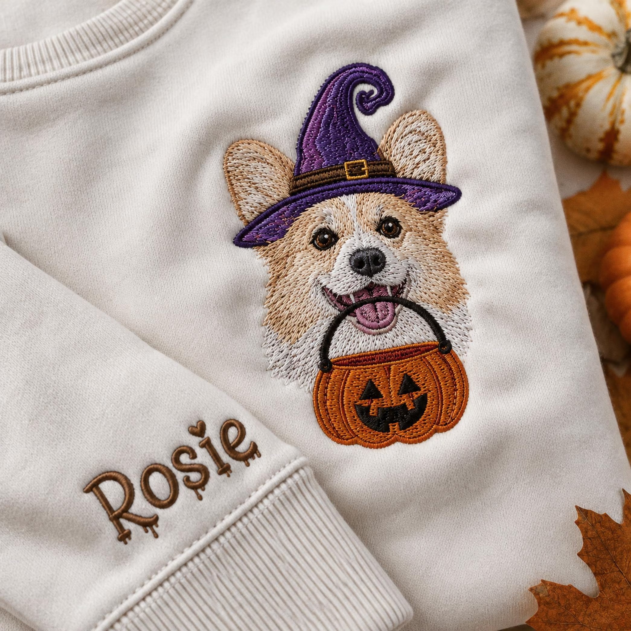 Custom Pet Portrait Embroidered Sweatshirt, Halloween Dog Sweatshirt, Personalized Cat Photo Tee, Spooky Dog Mom Gift, Custom Dog Crewneck