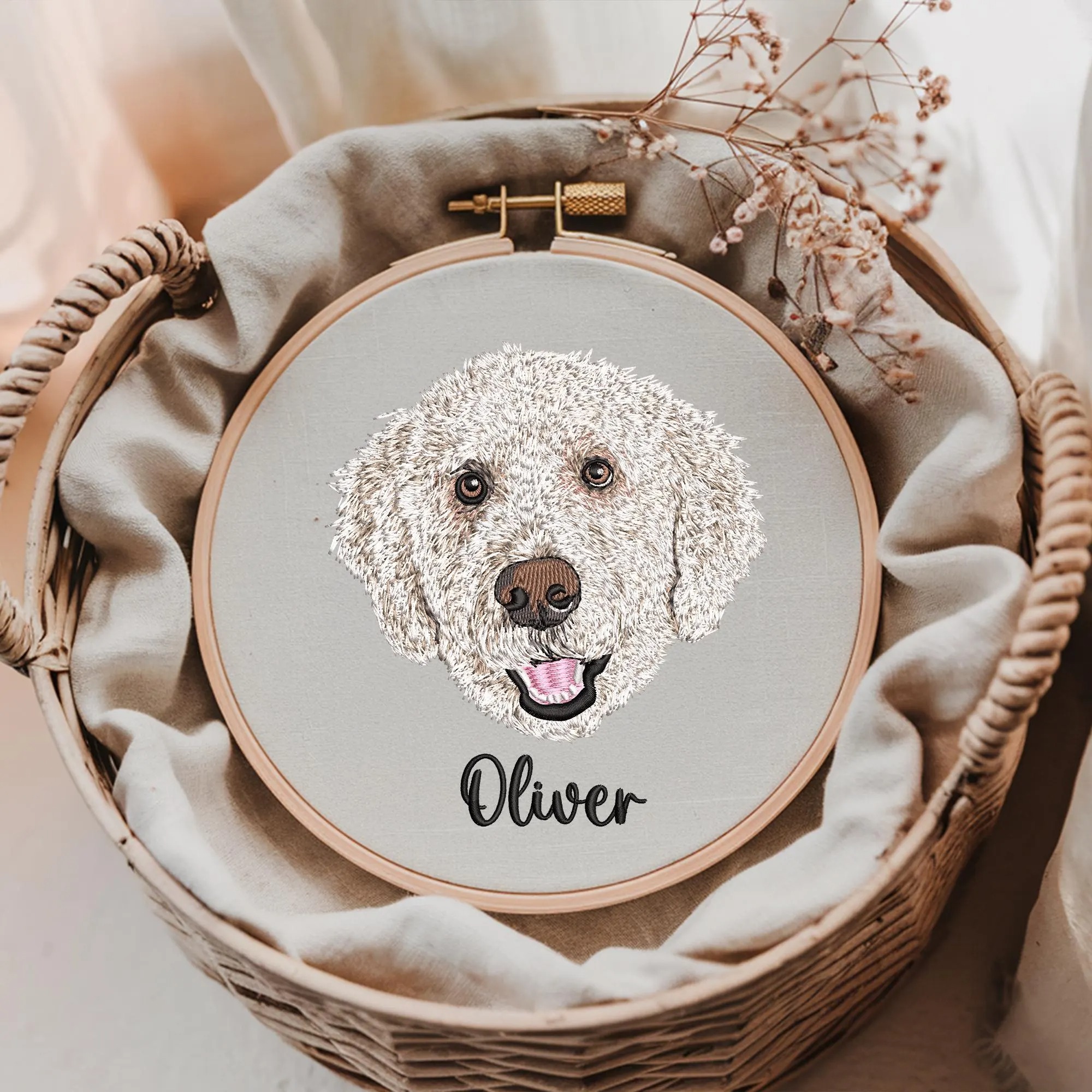 Custom Pet Portrait Embroidery Hoop