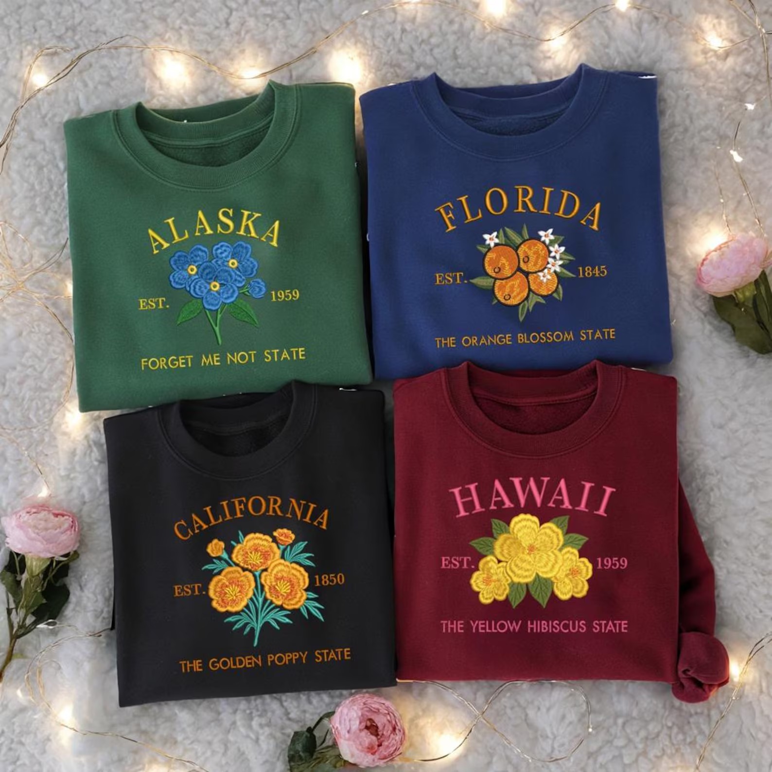 Custom State Flower Embroidered Sweatshirt