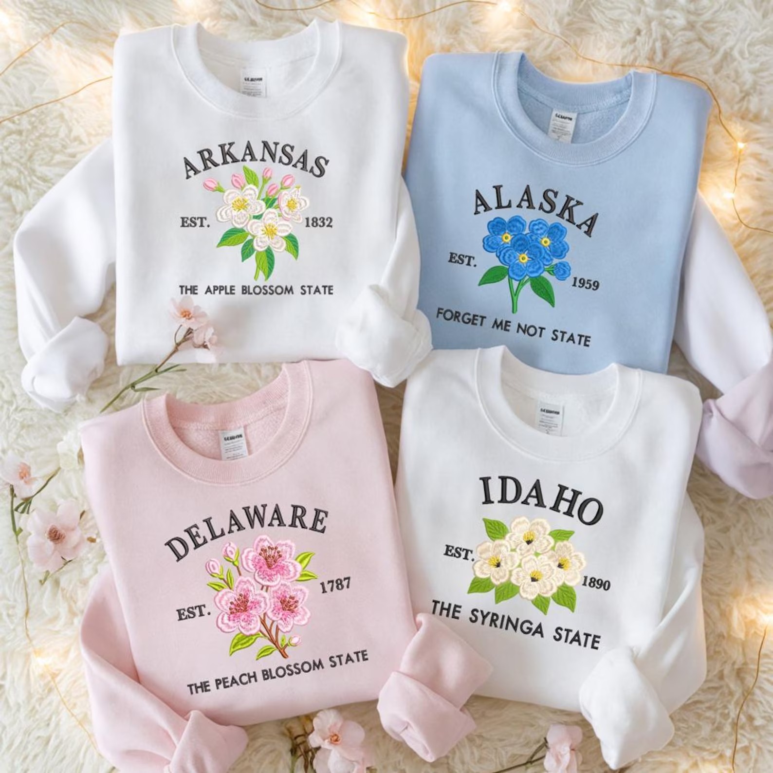 Custom State Flower Embroidered Sweatshirt
