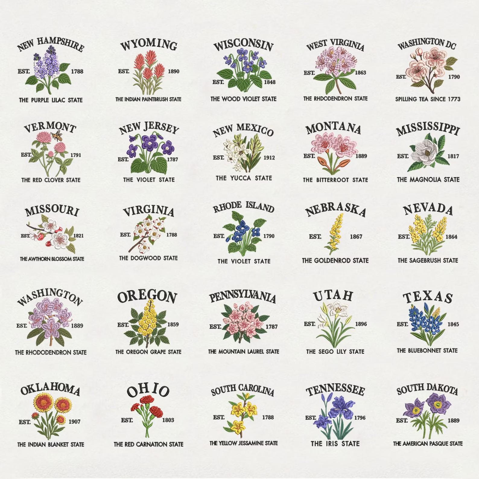 Custom State Flower Embroidered Sweatshirt